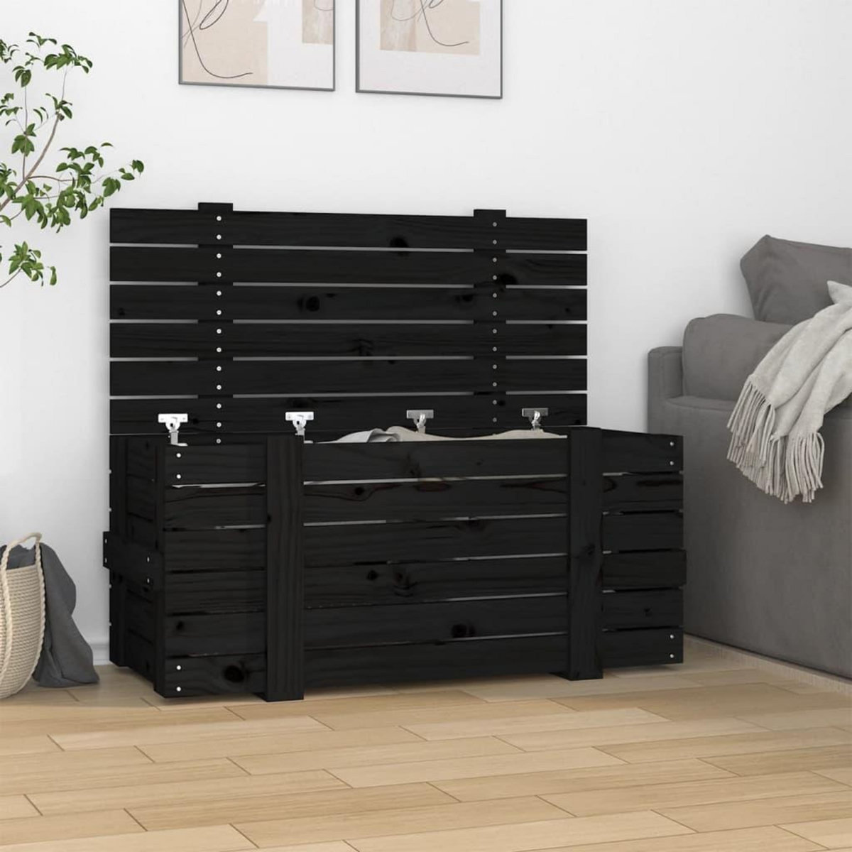 VIDAXL Boîte de rangement Noir 91x40,5x42 cm Bois massif de pin