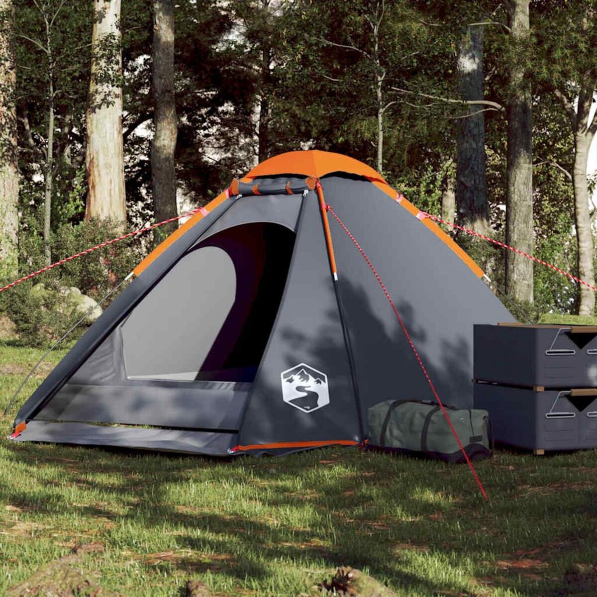 VIDAXL Tente de camping a dome 4 personnes gris et orange impermeable