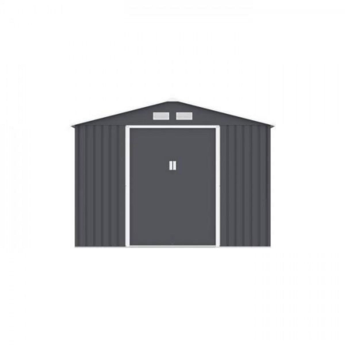 MARKET24 URANUS Abri de jardin en métal 8,84 m² - 277 x 319 x 202 cm - Kit d'ancrage inclus, 2 portes coulissantes - Gris