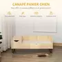 PAWHUT Canapé chien chat style cosy naturel - coussin aspect fourrure blanc et coffre inclus - dim. 89L x 56l x 31H cm - pieds acier en épingles lit MDF aspect bois clair naturel