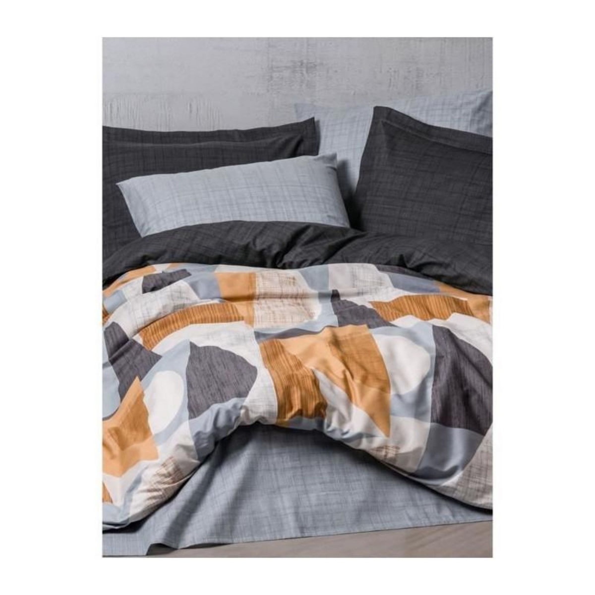 GENERIQUE Parure de lit - 129CTN64490 - 1 housse de couette 220 x 240 cm + 2 taies d'oreiller 60 x 60 cm - 100% coton ranforcé - Gris