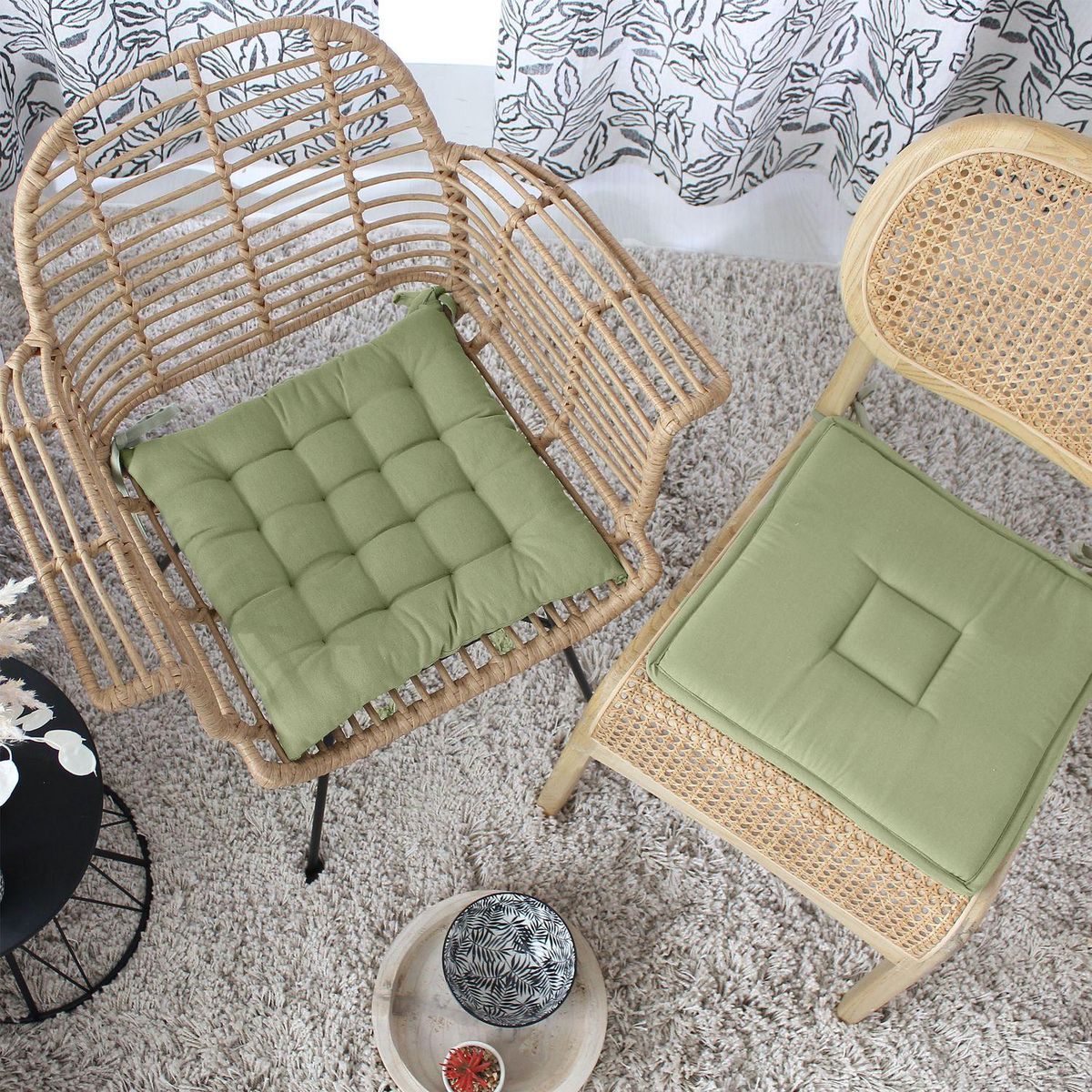 TOILINUX Galette de chaise plate Panama - 40 cm x 40 cm - Olive