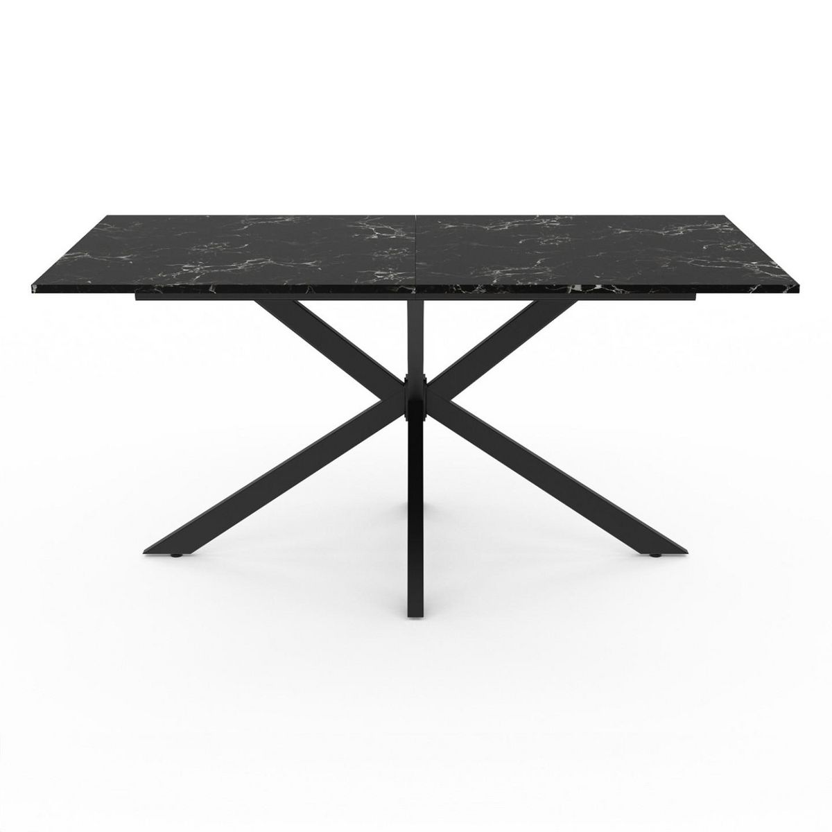 ID MARKET Table à manger rectangle ALIX 8 personnes pied araignée noir et plateau effet marbre noir ALASKA 160 cm