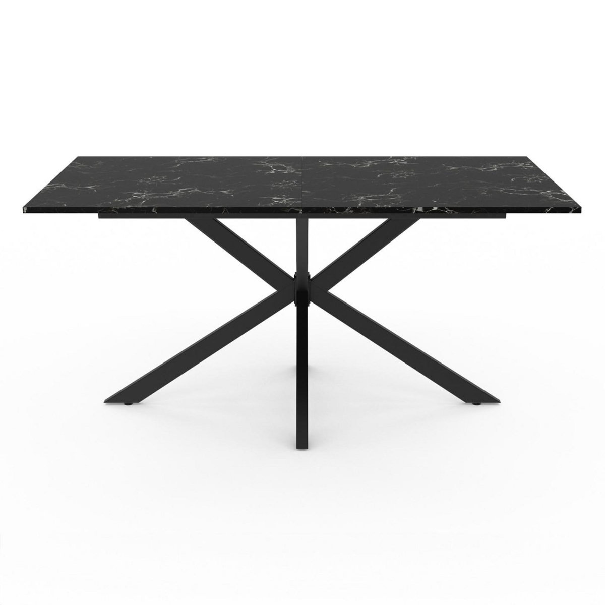 ID MARKET Table à manger rectangle ALIX 8 personnes pied araignée noir et plateau effet marbre noir ALASKA 160 cm