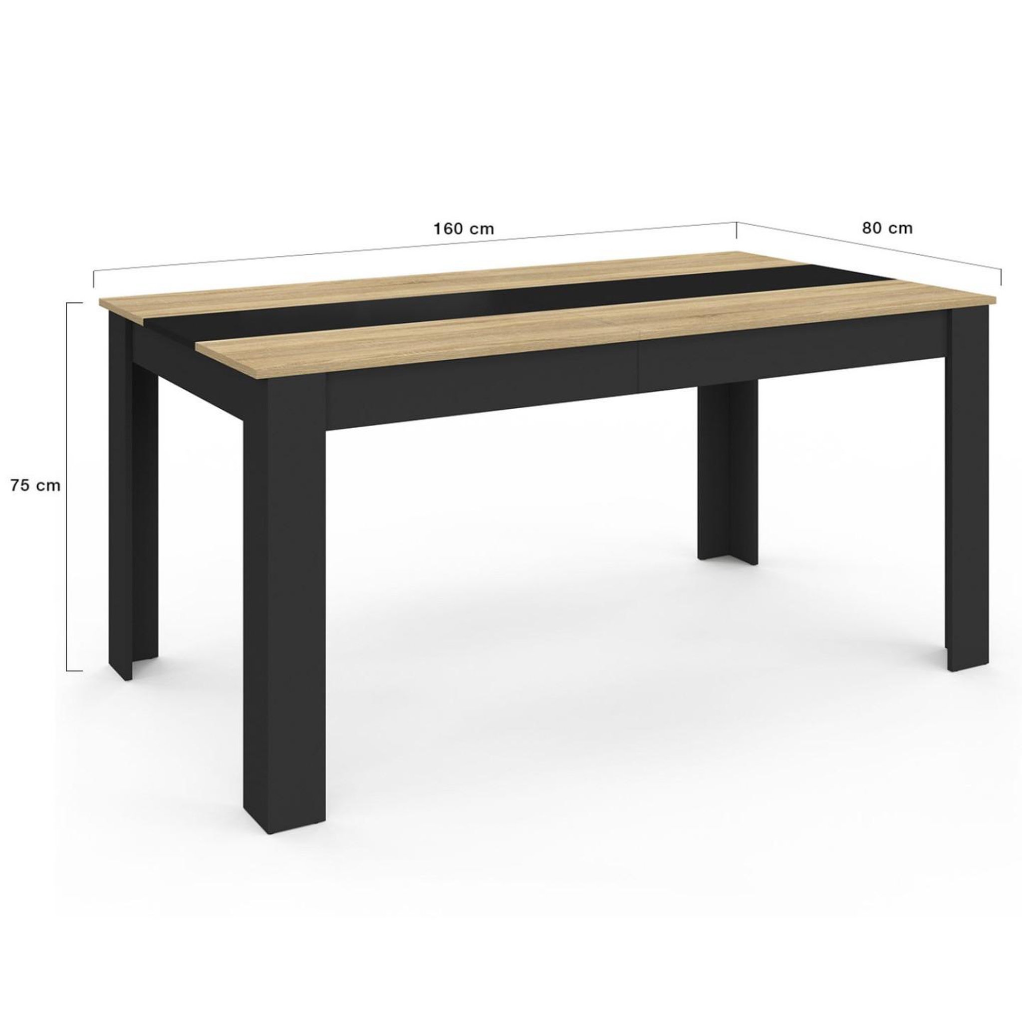 Voir la diapositive 6 : ID MARKET Table à manger rectangle georgia 8 personnes noire et imitation hêtre 160 x 80 cm