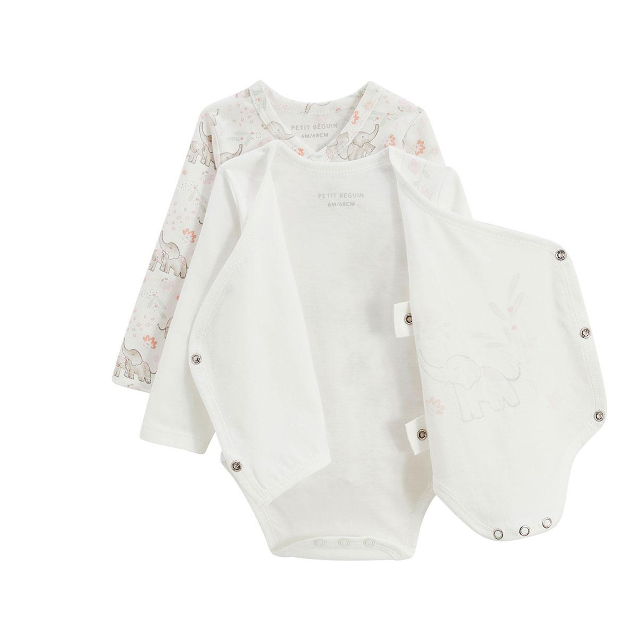 Voir la diapositive 5 : Petit Béguin Lot de 2 bodies bébé manches longues ouverture croisée badian