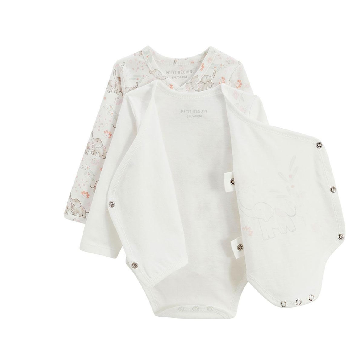 Petit Béguin Lot de 2 bodies bébé manches longues ouverture croisée Badian