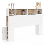Voir la diapositive 1 : ID MARKET Tête de lit sur pied CLEO 145 cm avec rangements fermés et niches blanc et façon hêtre