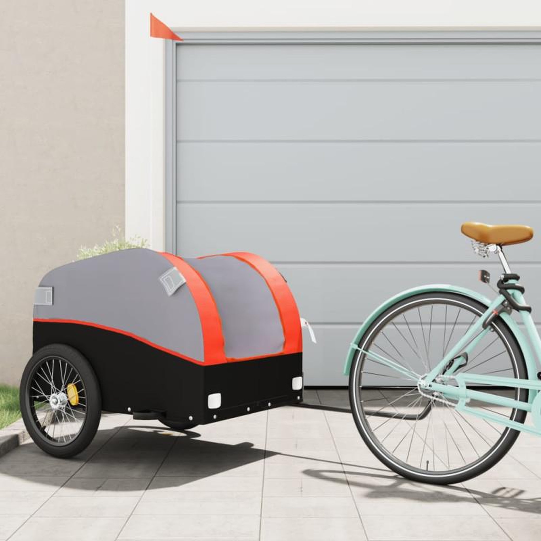 Voir la diapositive 1 : VIDAXL Remorque de vélo noir et orange 45 kg fer