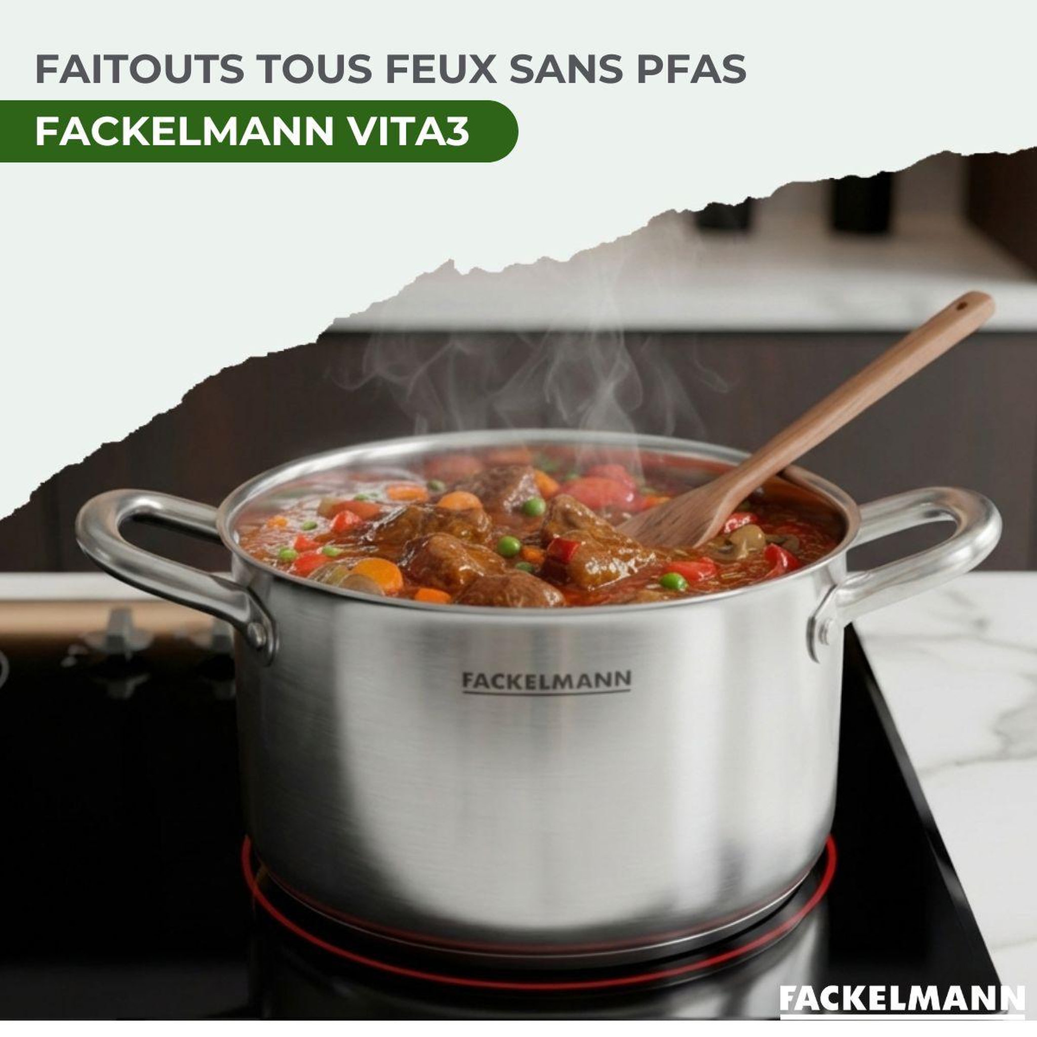 Voir la diapositive 2 : Fackelmann Batterie de cuisine avec 2 faitouts 20/24 cm en inox sans pfas fackelmann vita3