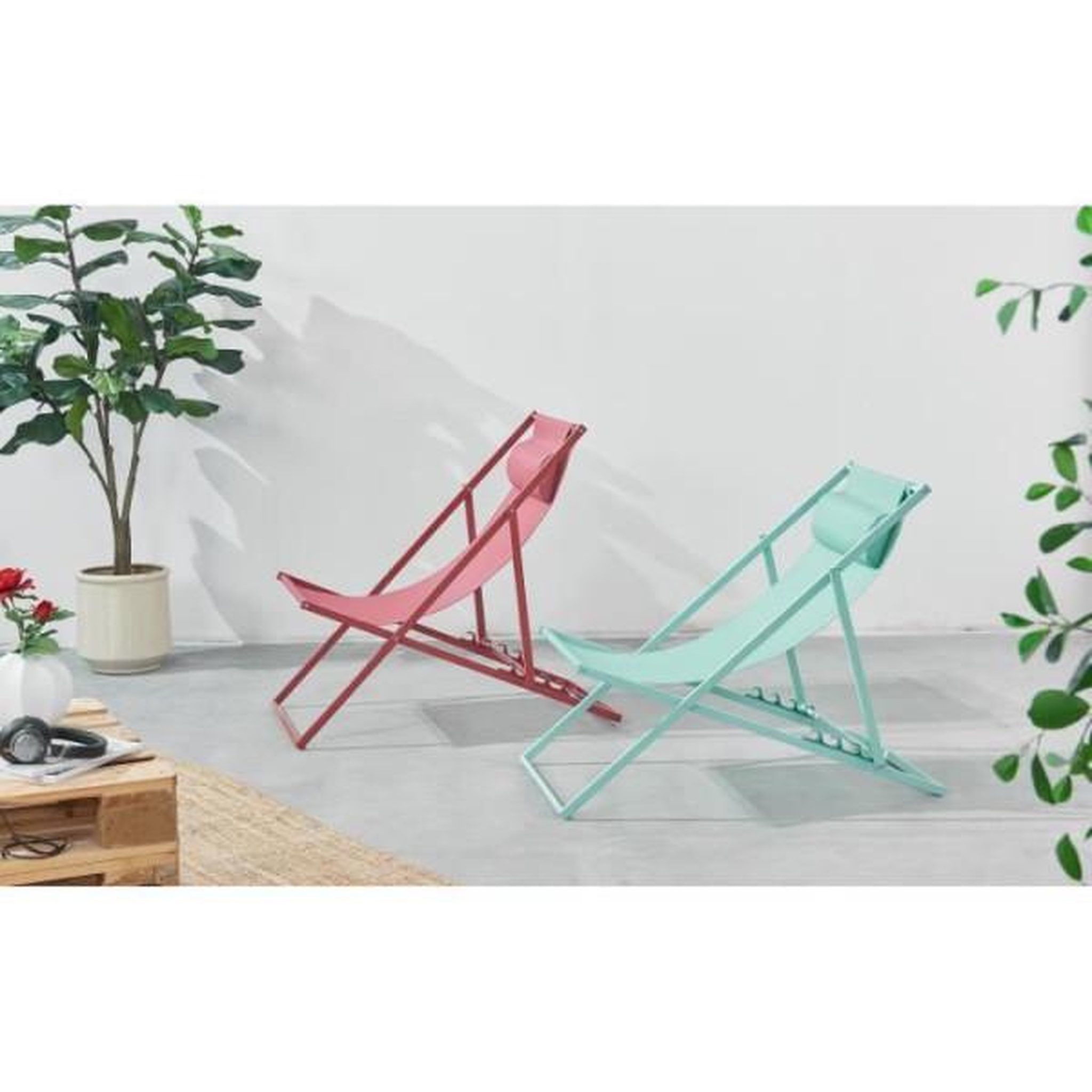 Voir la diapositive 4 : MARKET24 Transat Chilienne PAROS - Structure en acier - L 63 x P 104 x H 85 cm - Terracotta
