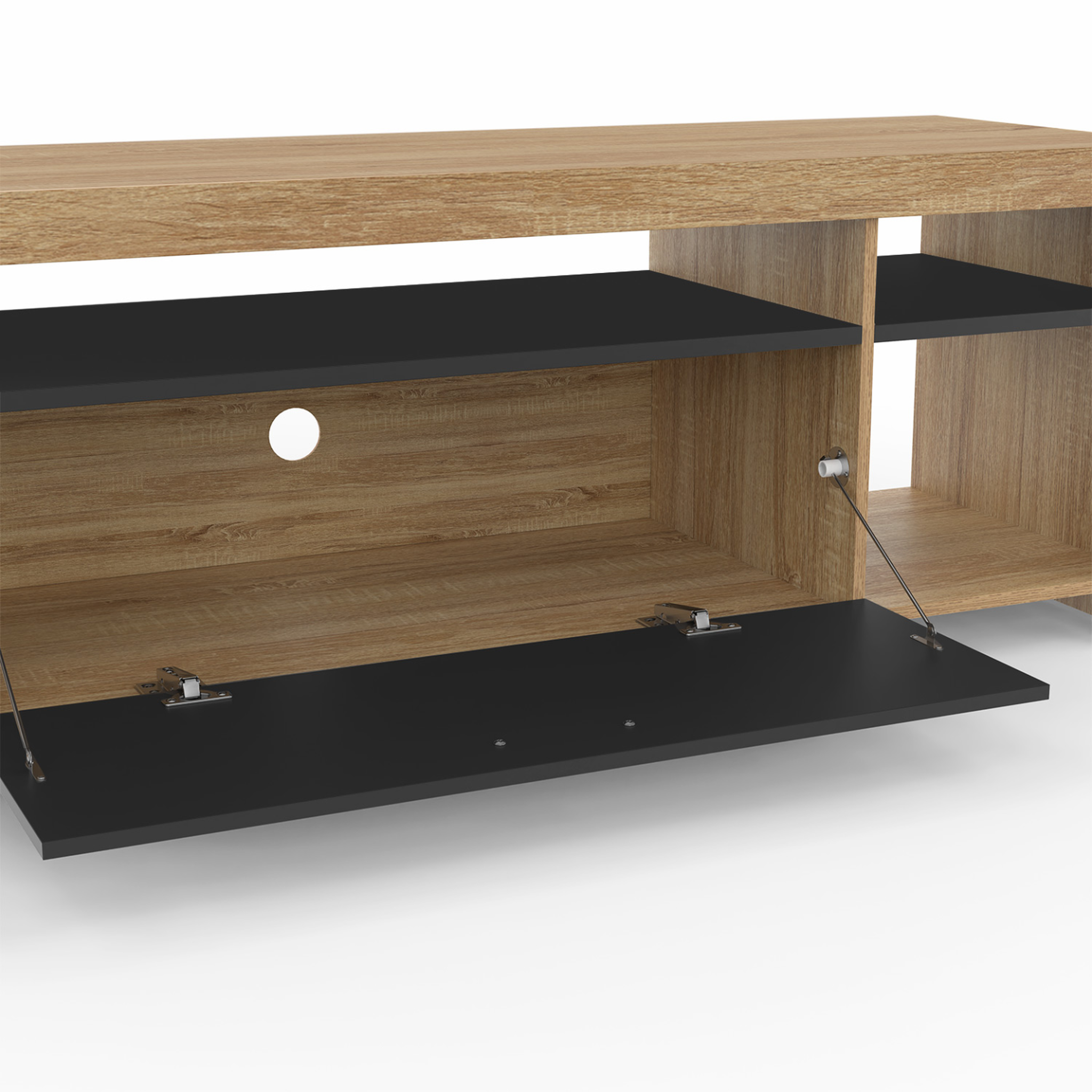 Voir la diapositive 6 : ID MARKET Meuble tv 140 cm malo bois et placard noir