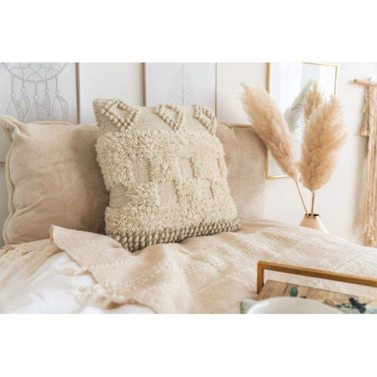 Paris Prix Coussin Tissé à la Main  Bohist  45x45cm Naturel