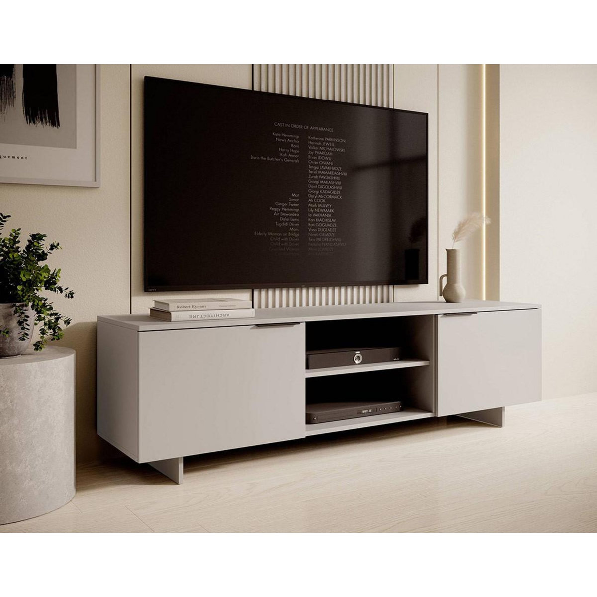 BEST MOBILIER Canterbury - meuble tv - beige - 2 portes et 2 tiroirs - 180 cm