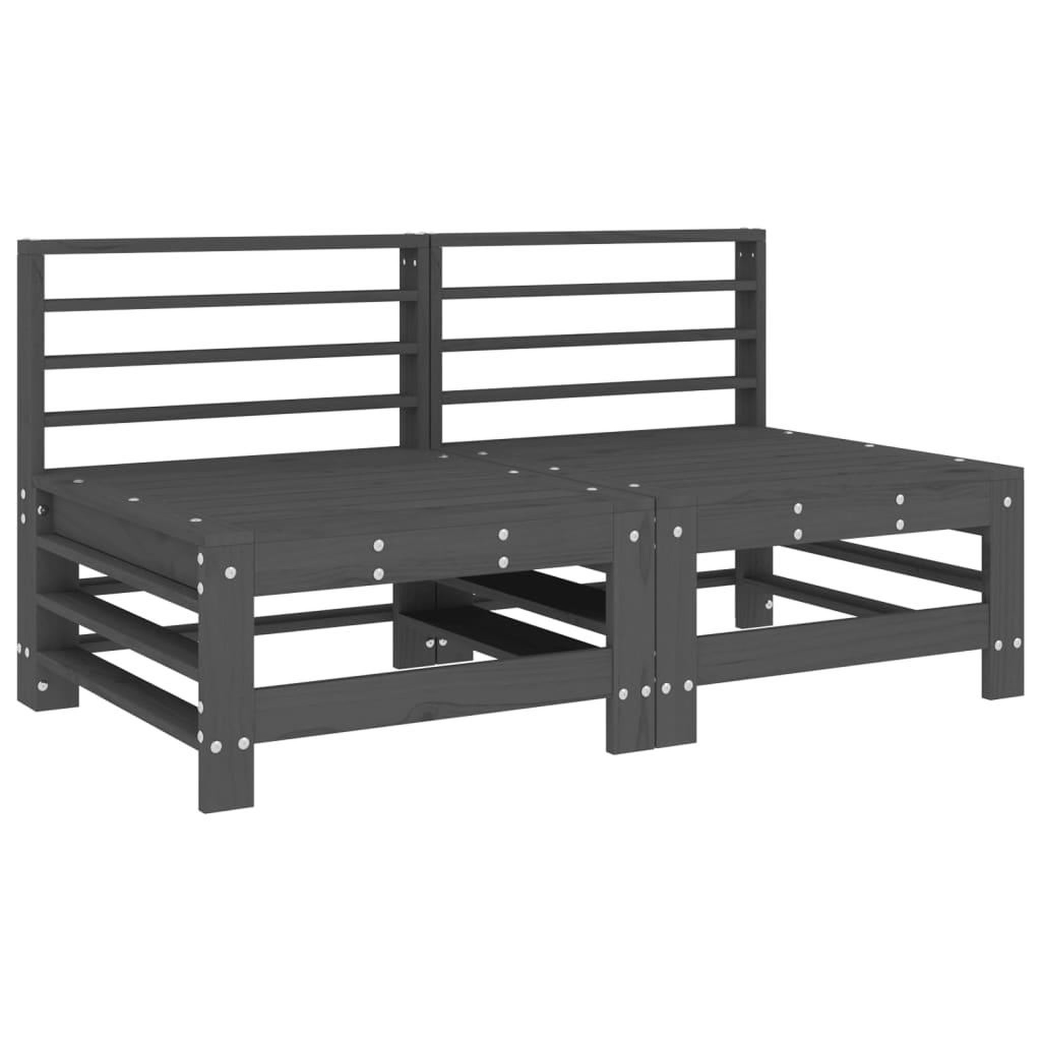 Voir la diapositive 2 : VIDAXL Canapes centraux de jardin 2 pcs gris bois de pin massif