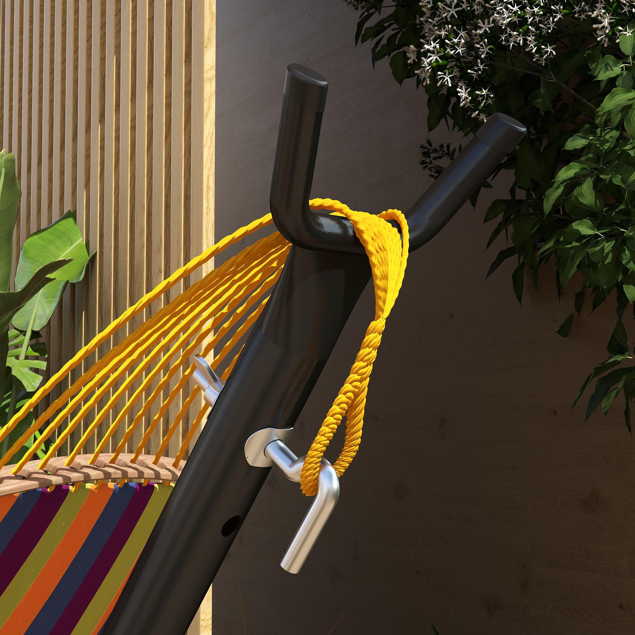 Voir la diapositive 4 : OUTSUNNY Support pied de hamac avec porte-gobelet structure métal époxy noir