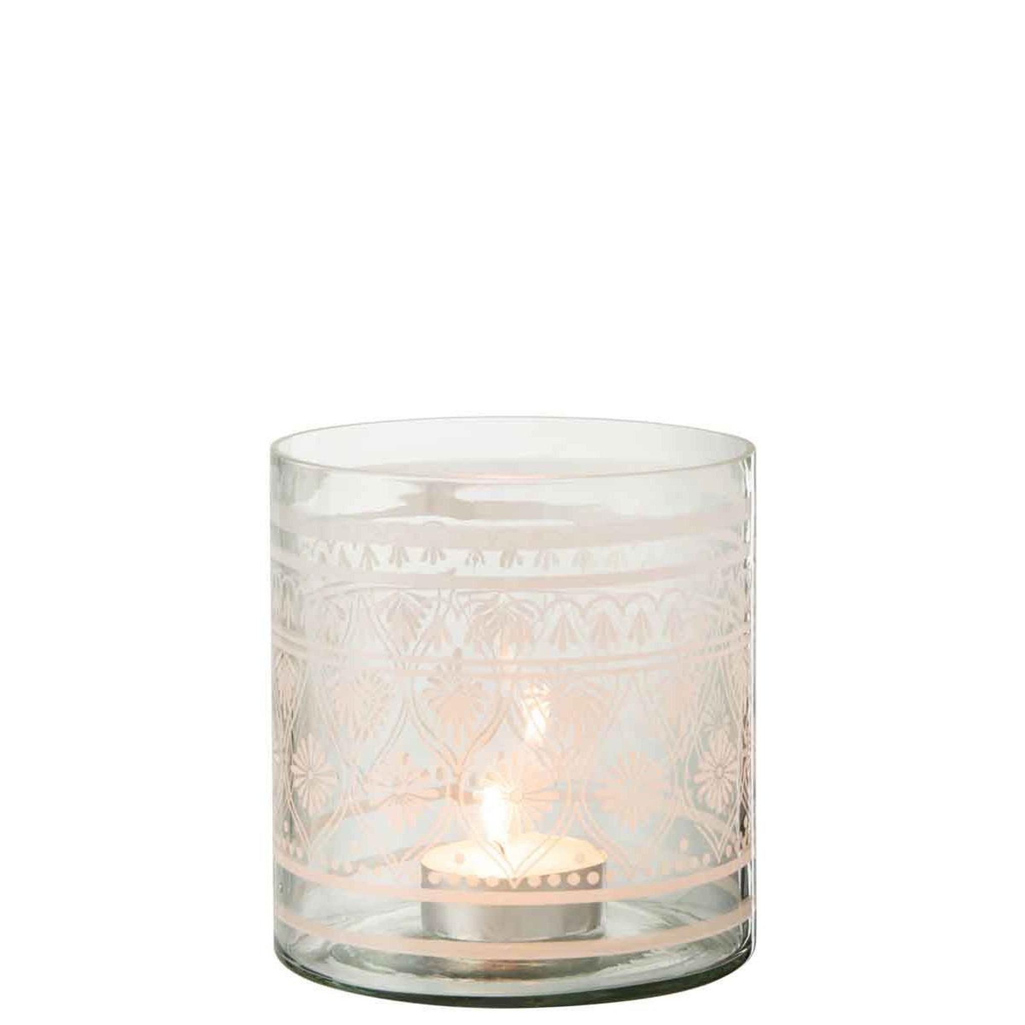 Voir la diapositive 2 : J-LINE Photophore Design  Verre Motifs  16cm Transparent