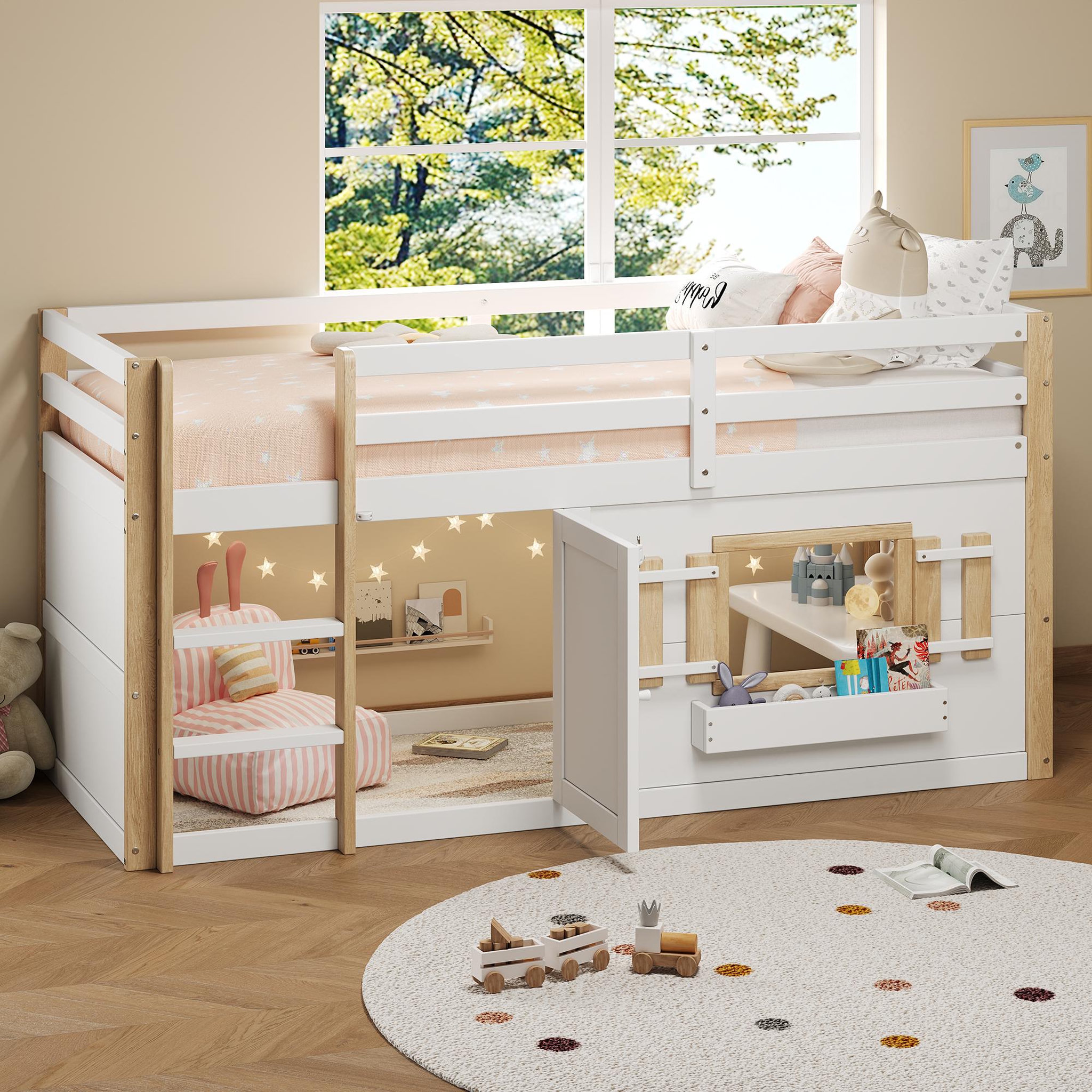 Voir la diapositive 5 : MERAX Lit combiné enfant 90x200 cm coloris blanc bois massif