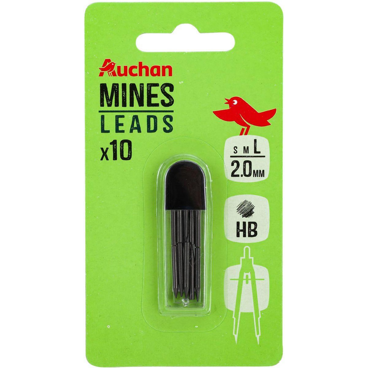 AUCHAN Lot de 10 mines HB pour compas