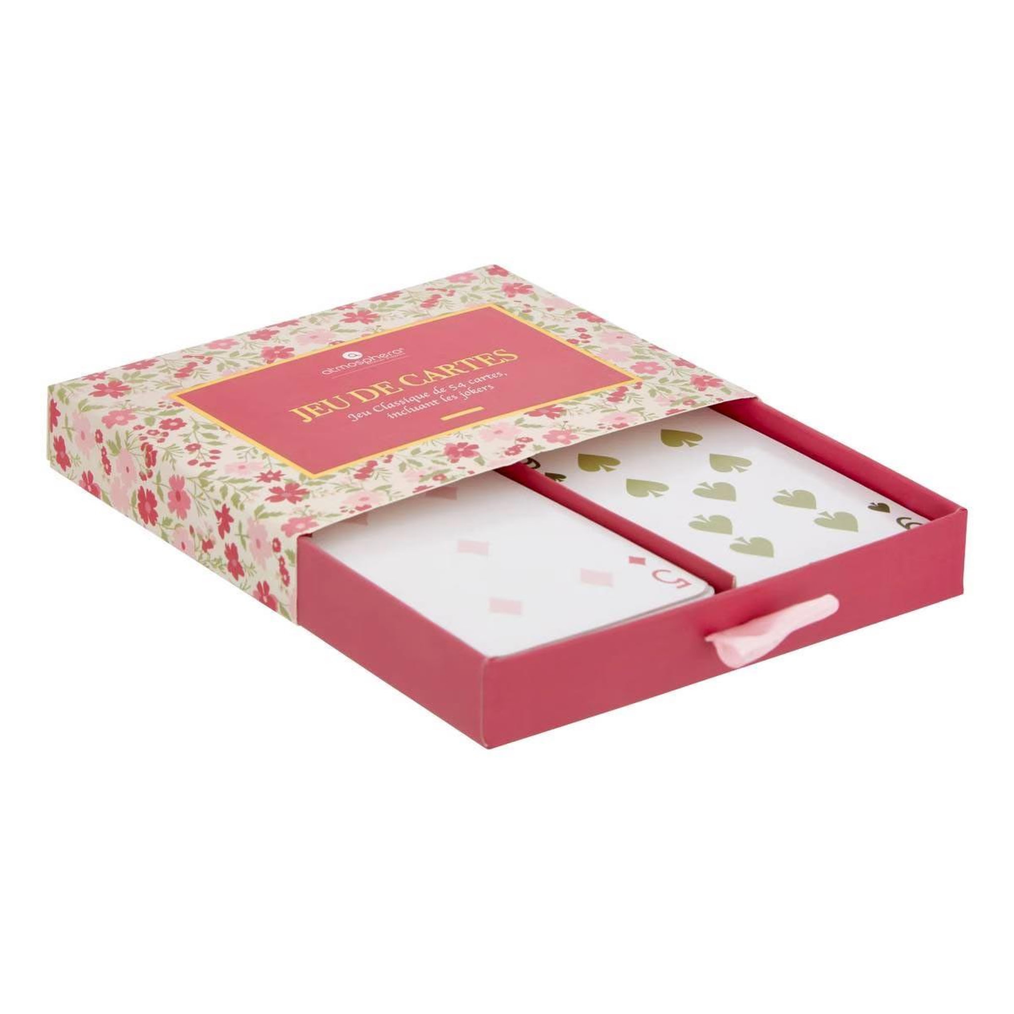 Voir la diapositive 2 : ATMOSPHERA Coffret jeu de 54 cartes  fleur  12cm rose