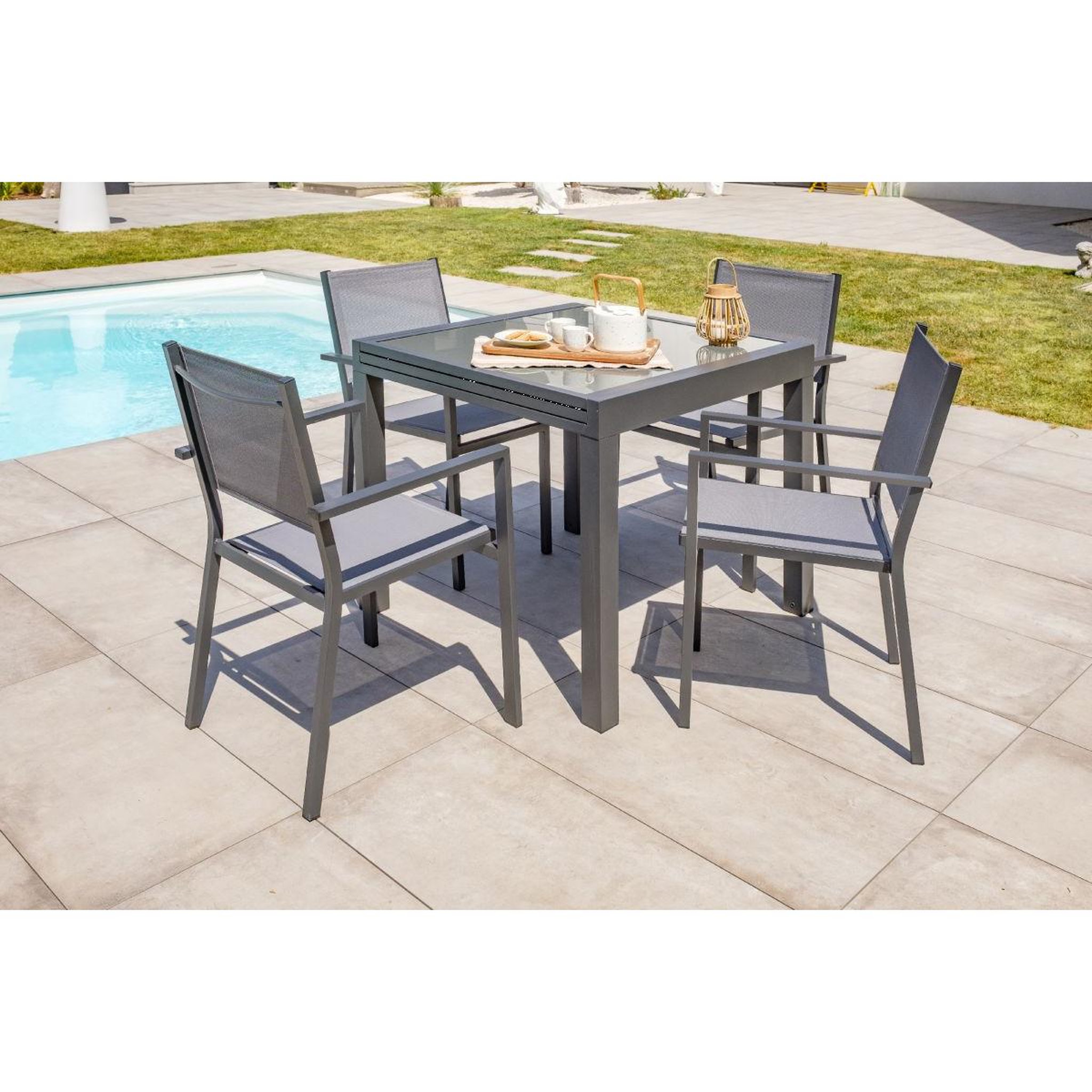 Voir la diapositive 4 : DCB GARDEN Lot de 2 Fauteuils de Jardin Empilables  Tolede  87cm Gris Anthracite