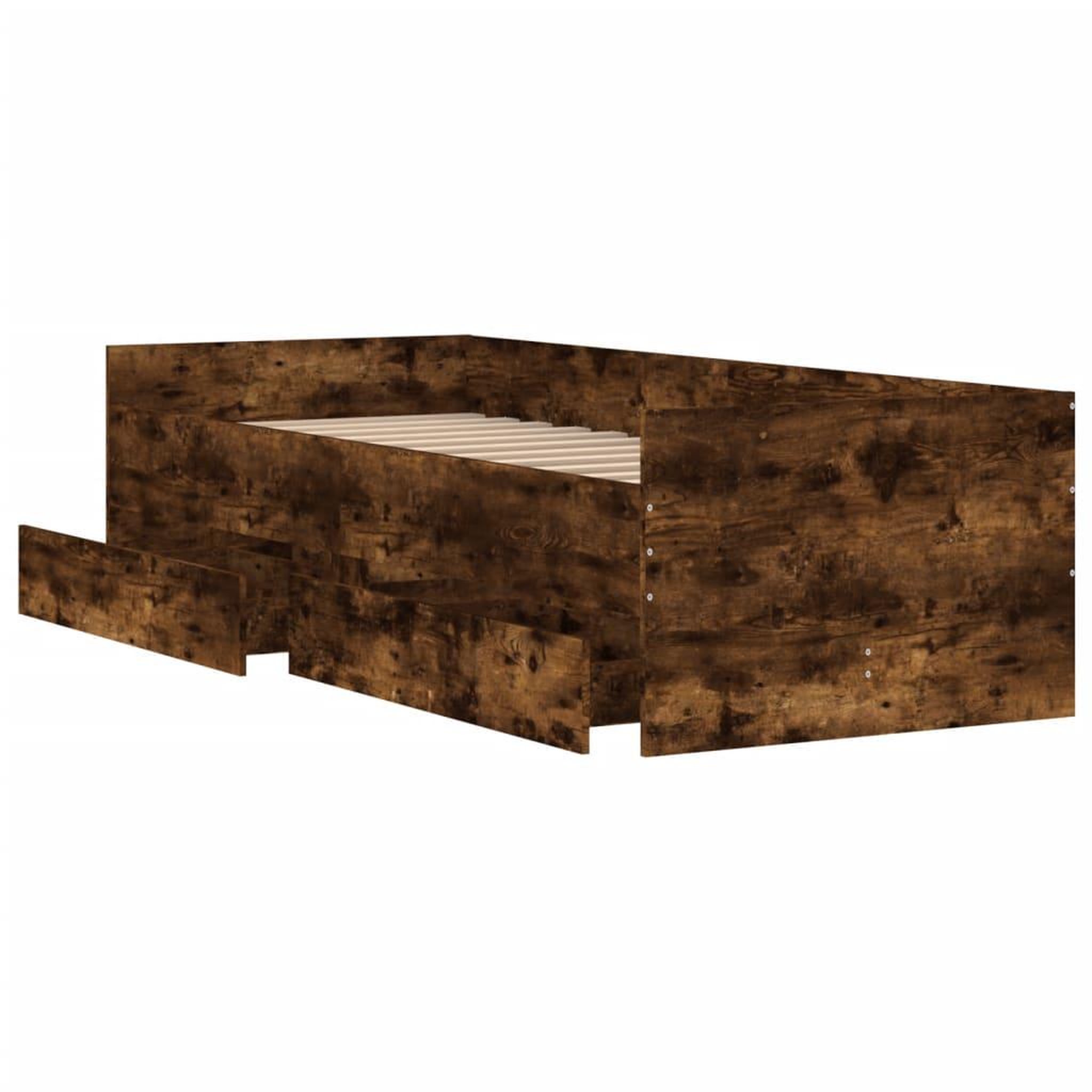 Voir la diapositive 5 : VIDAXL Cadre de lit avec tiroirs sans matelas chene fume 100x200 cm