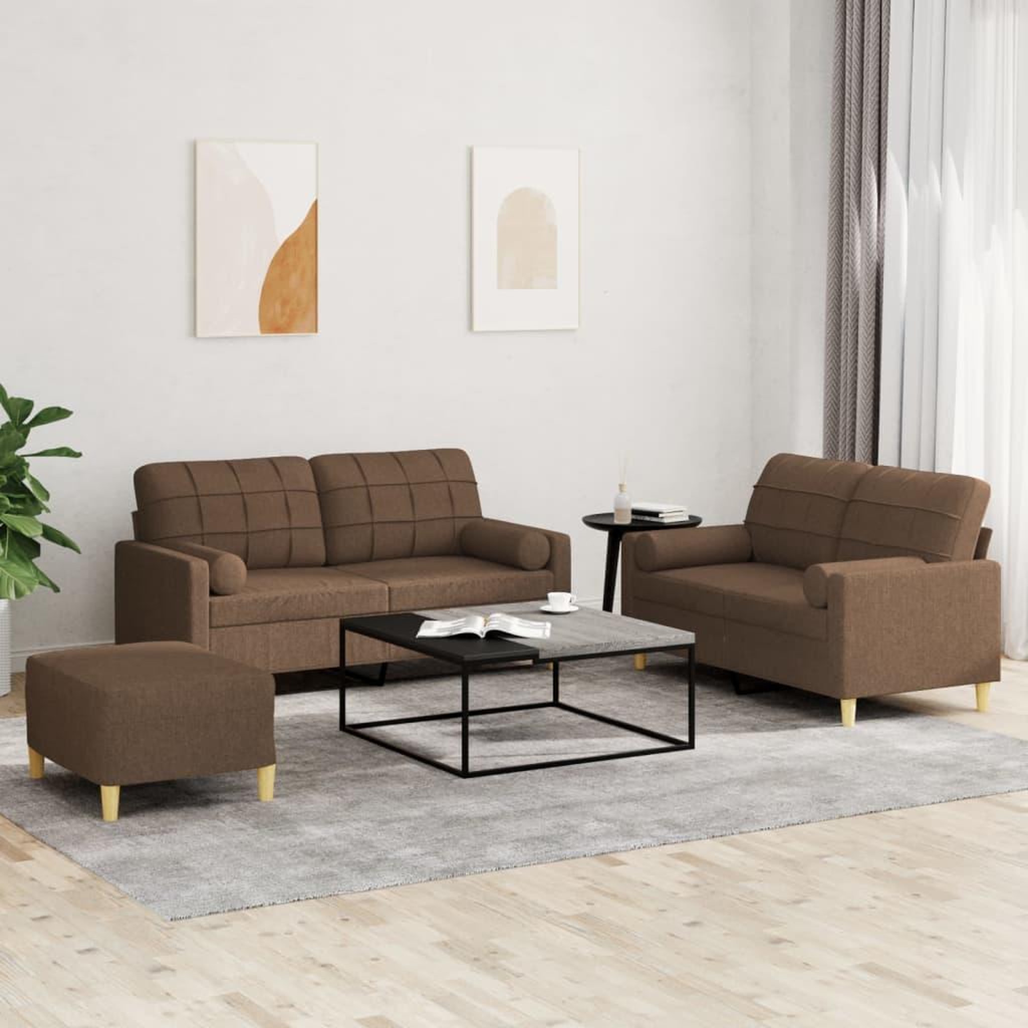 VIDAXL Ensemble de canapes 3 pcs avec coussins marron tissu
