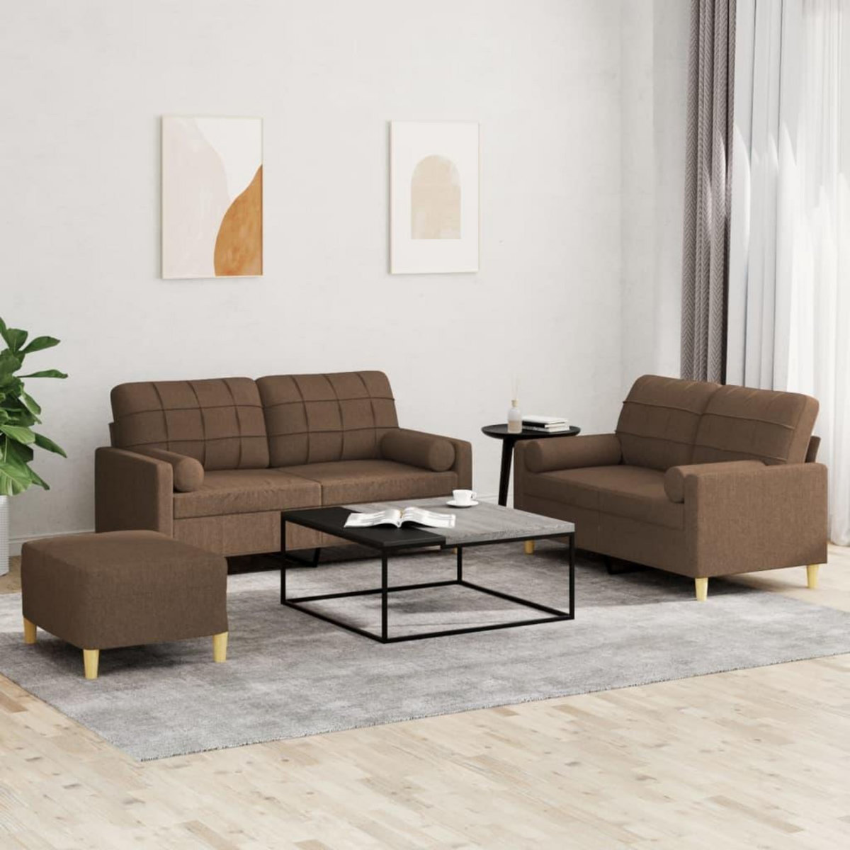 VIDAXL Ensemble de canapes 3 pcs avec coussins marron tissu