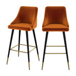 Rendez vous déco Lot de 2 chaises de bar en velours orange 78 cm-Aristote