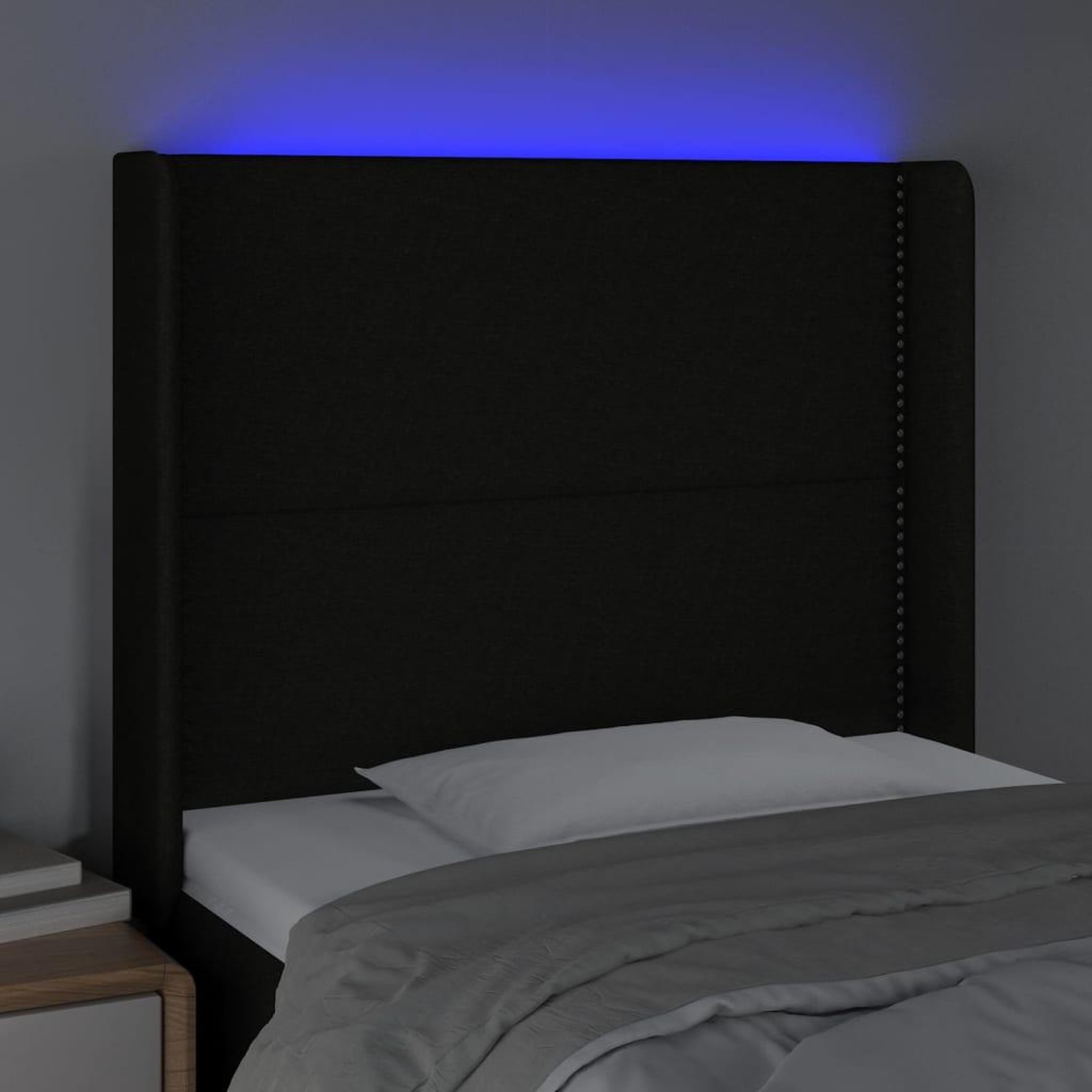 Voir la diapositive 4 : VIDAXL Tete de lit a LED Noir 93x16x118/128 cm Tissu