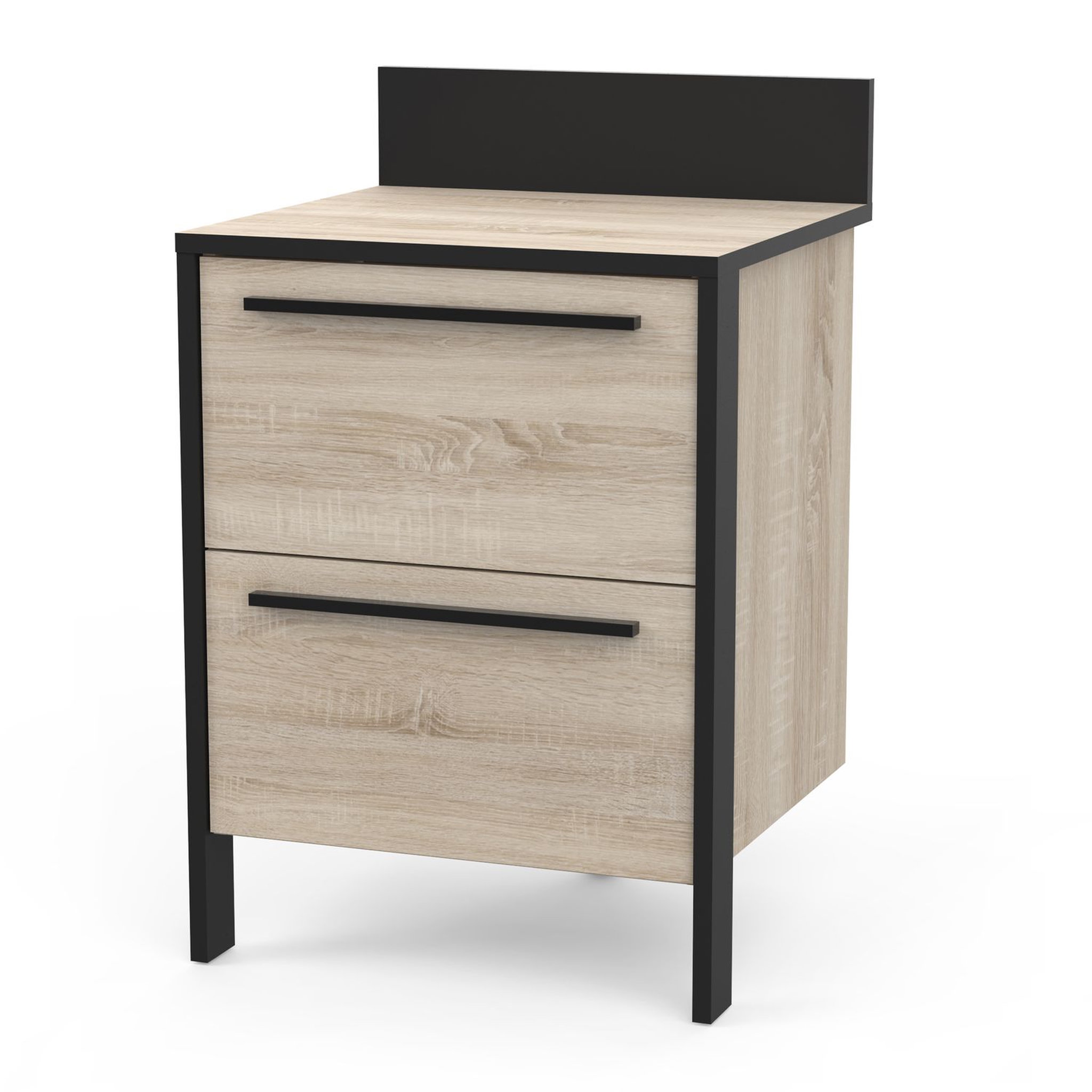 Voir la diapositive 2 : Meuble de cuisine bas casserolier 2 tiroirs style industriel L64cm BRICKHOUSE