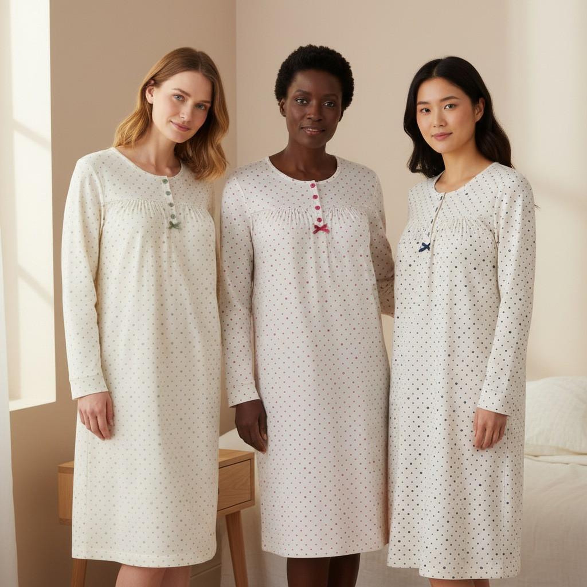 Voir la diapositive 2 : OZABI OZABI Chemise de Nuit Femme Pack de 3, Coton Manches Longues, Col Rond 4 Boutons