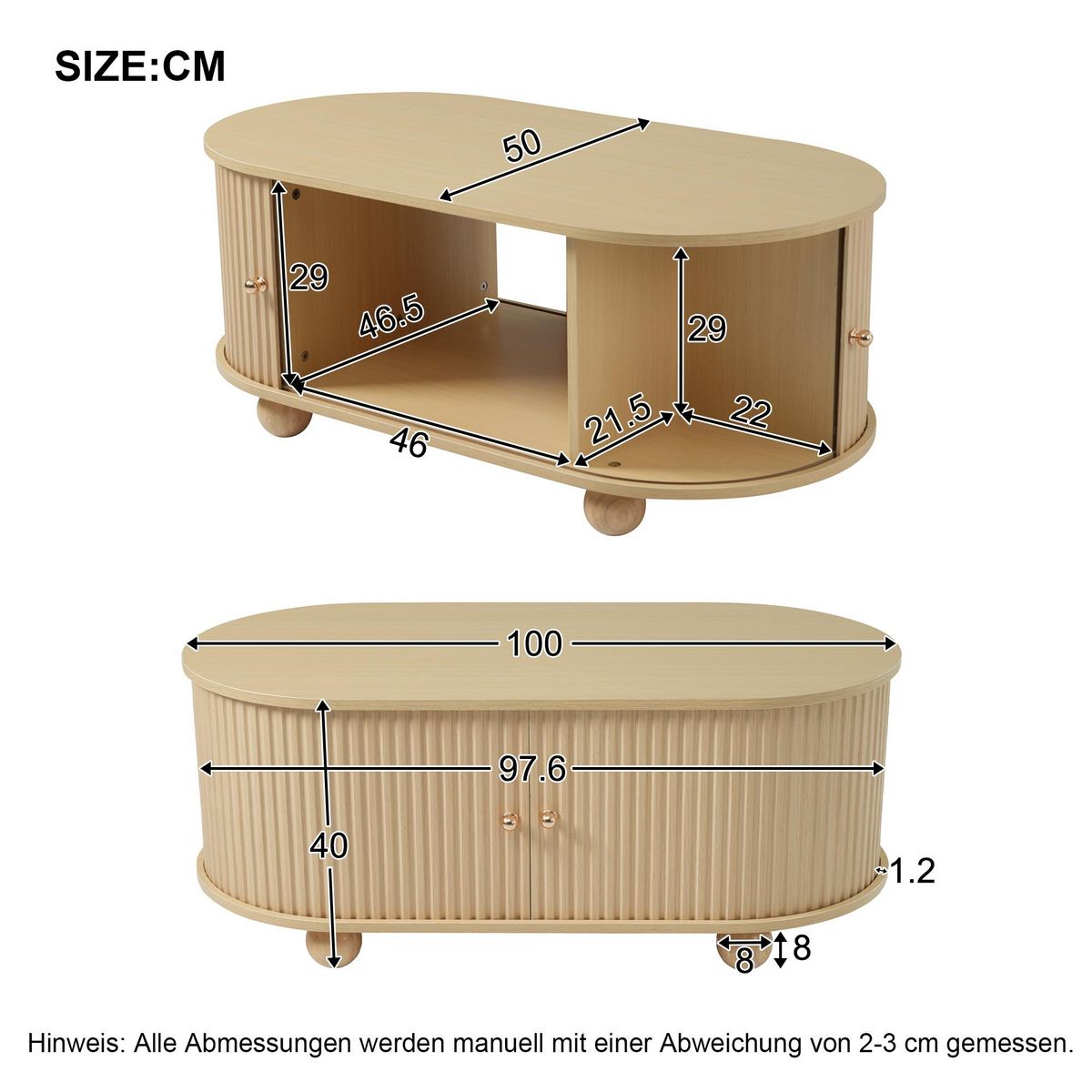 MERAX Table Basse Avec 2 Portes Coulissantes