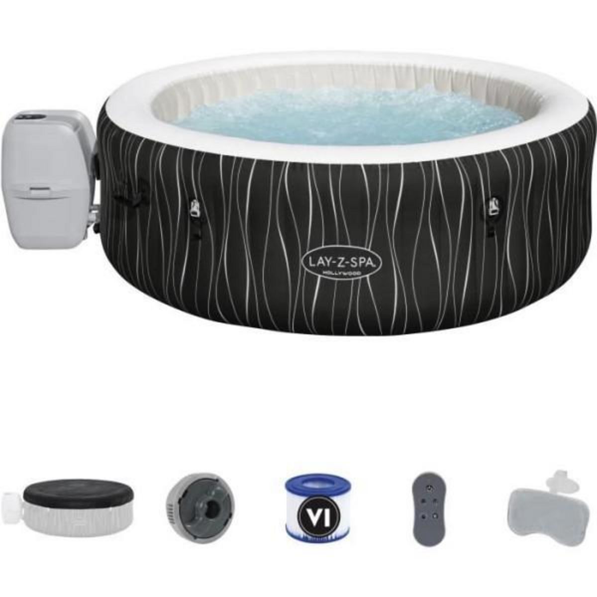 BESTWAY Spa gonflable BESTWAY - Lay-Z-Spa Hollywood - 196 x 66 cm - 4 a 6 places - Rond (Couverture, cartouche, diffuseur, LED...)