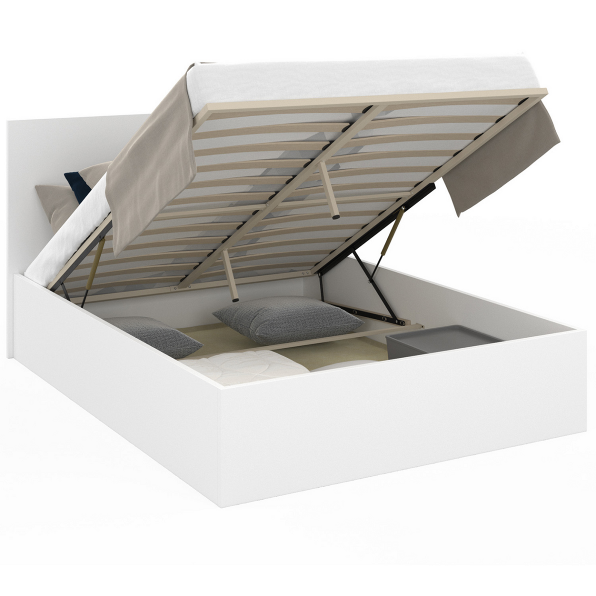 ID MARKET Lit coffre double SEASIDE avec tête de lit et sommier 140 x 190 cm blanc