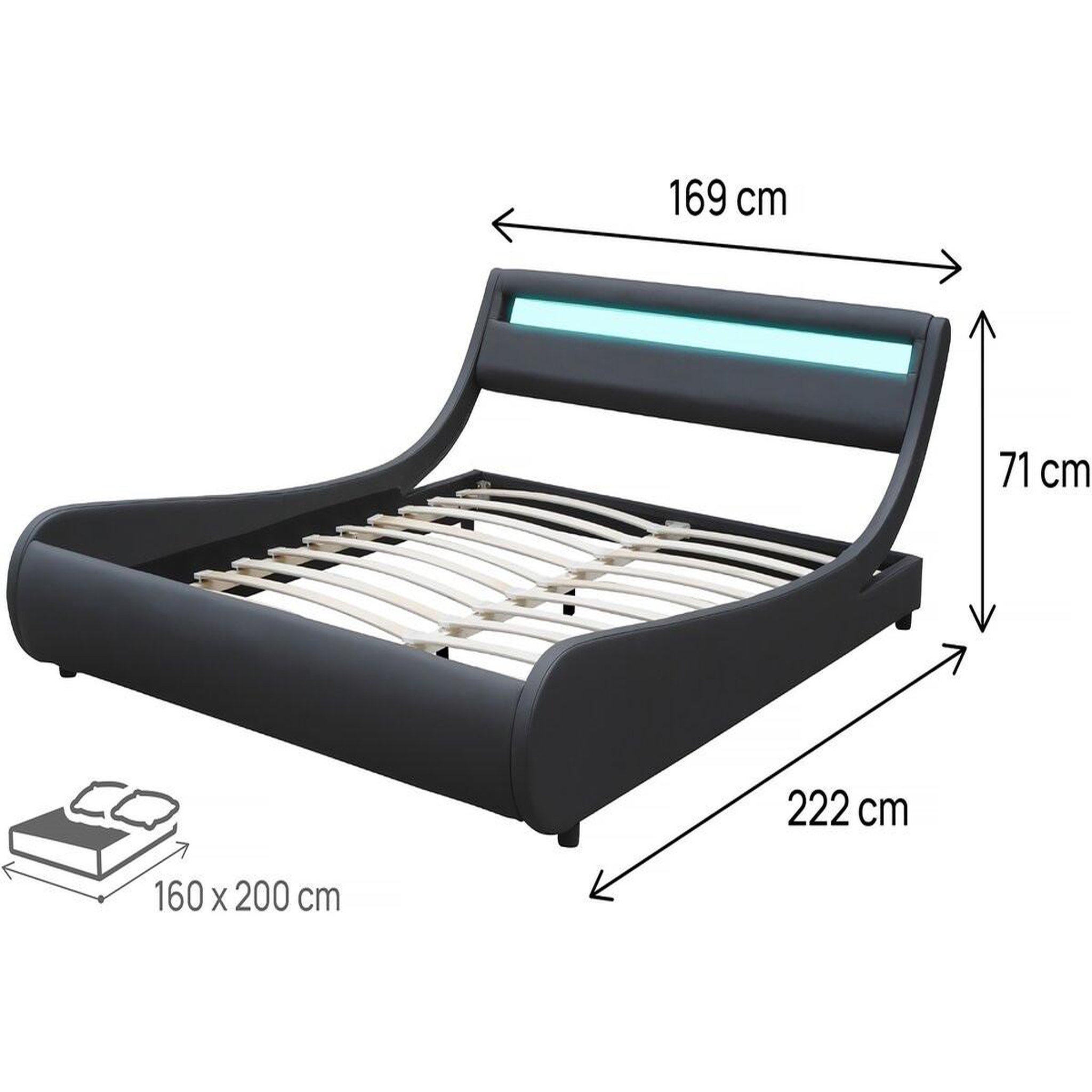 Voir la diapositive 3 : Habitat et Jardin Lit led  natacha  - 160 x 200 cm - noir