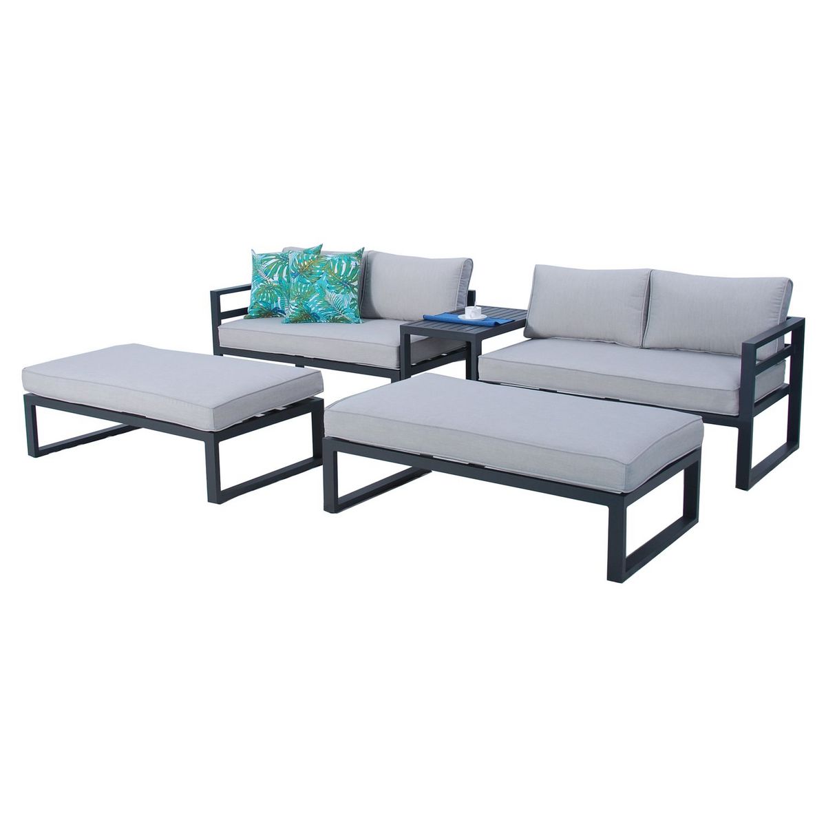 JARDILINE Salon bas de jardin - 8 places - Gris perlé - Aluminium - WAIGEO