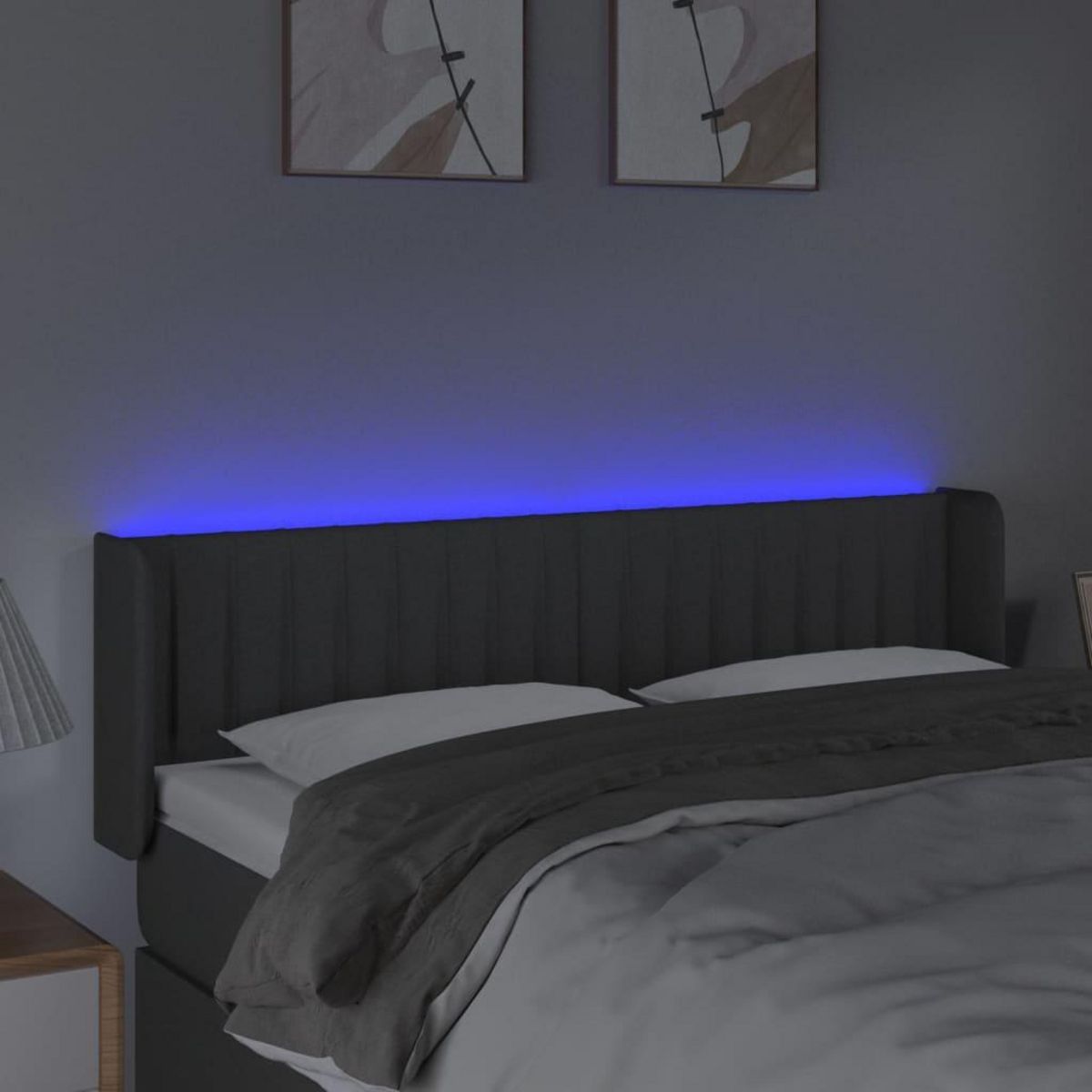 VIDAXL Tete de lit a LED Gris fonce 147x16x78/88 cm Tissu
