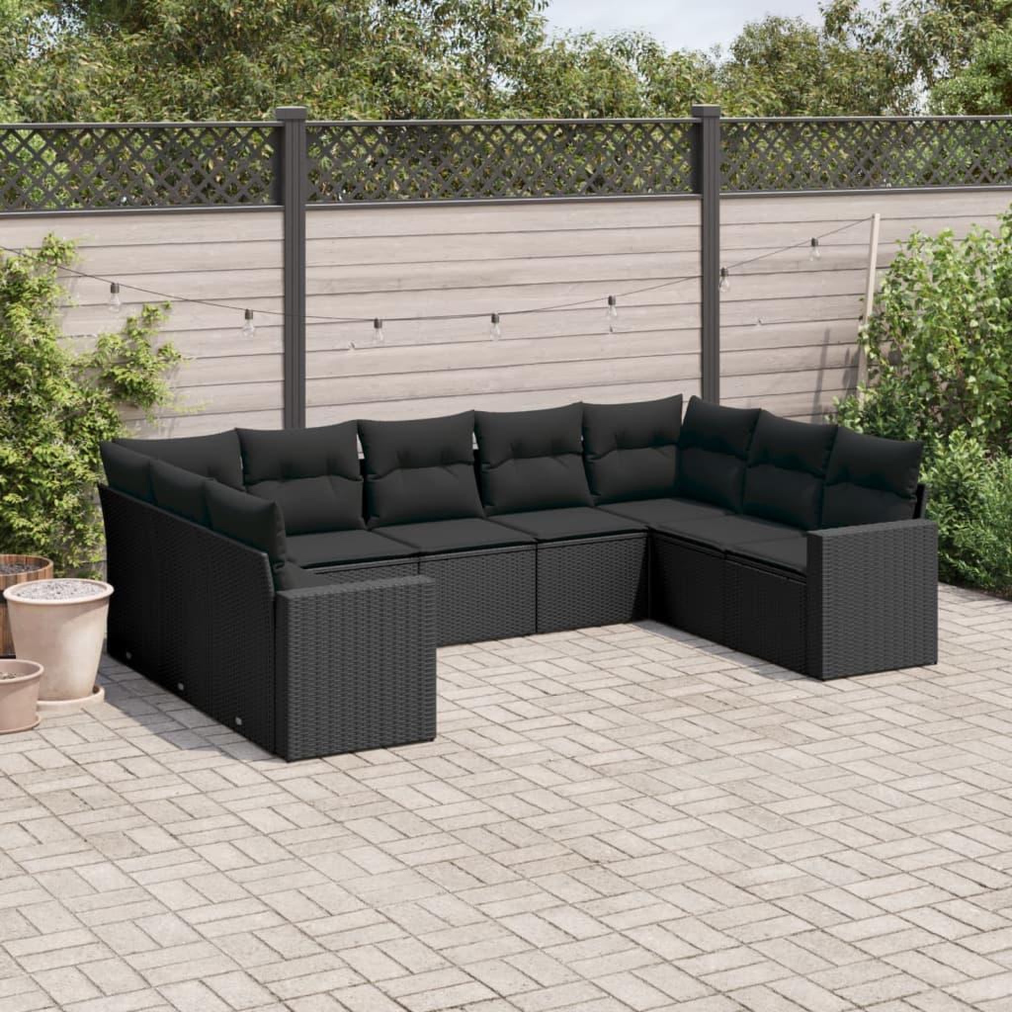 VIDAXL Salon de jardin 9 pcs avec coussins noir resine tressee