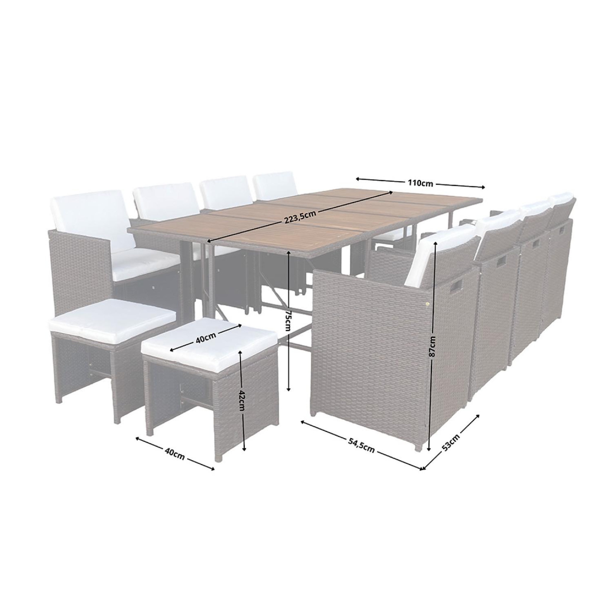 Voir la diapositive 3 : CONCEPT USINE Salon de jardin 12 pl en résine marron et coussins beige + housse TOLEDO