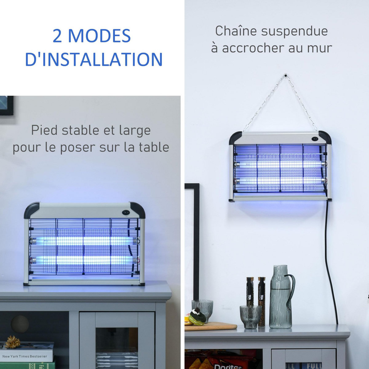 OUTSUNNY Lampe UV anti-insectes anti moustique tue mouche électrique destructeur d'insectes 20 W noir gris