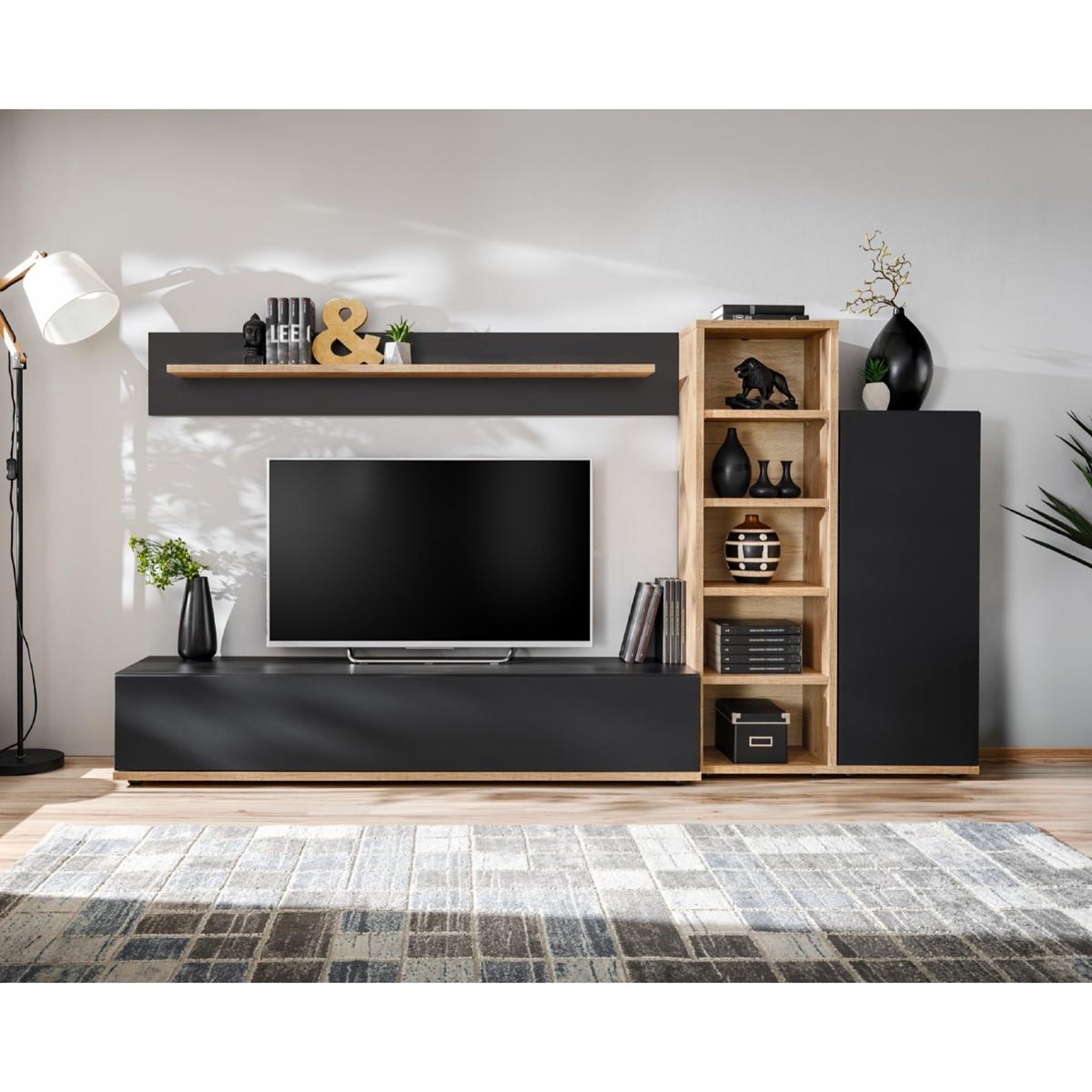 Voir la diapositive 2 : JLC KREATION Ensemble tv mural moderne bois et noir kozy