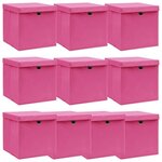 VIDAXL Boîtes de rangement avec couvercles 10pcs Rose 32x32x32cm Tissu