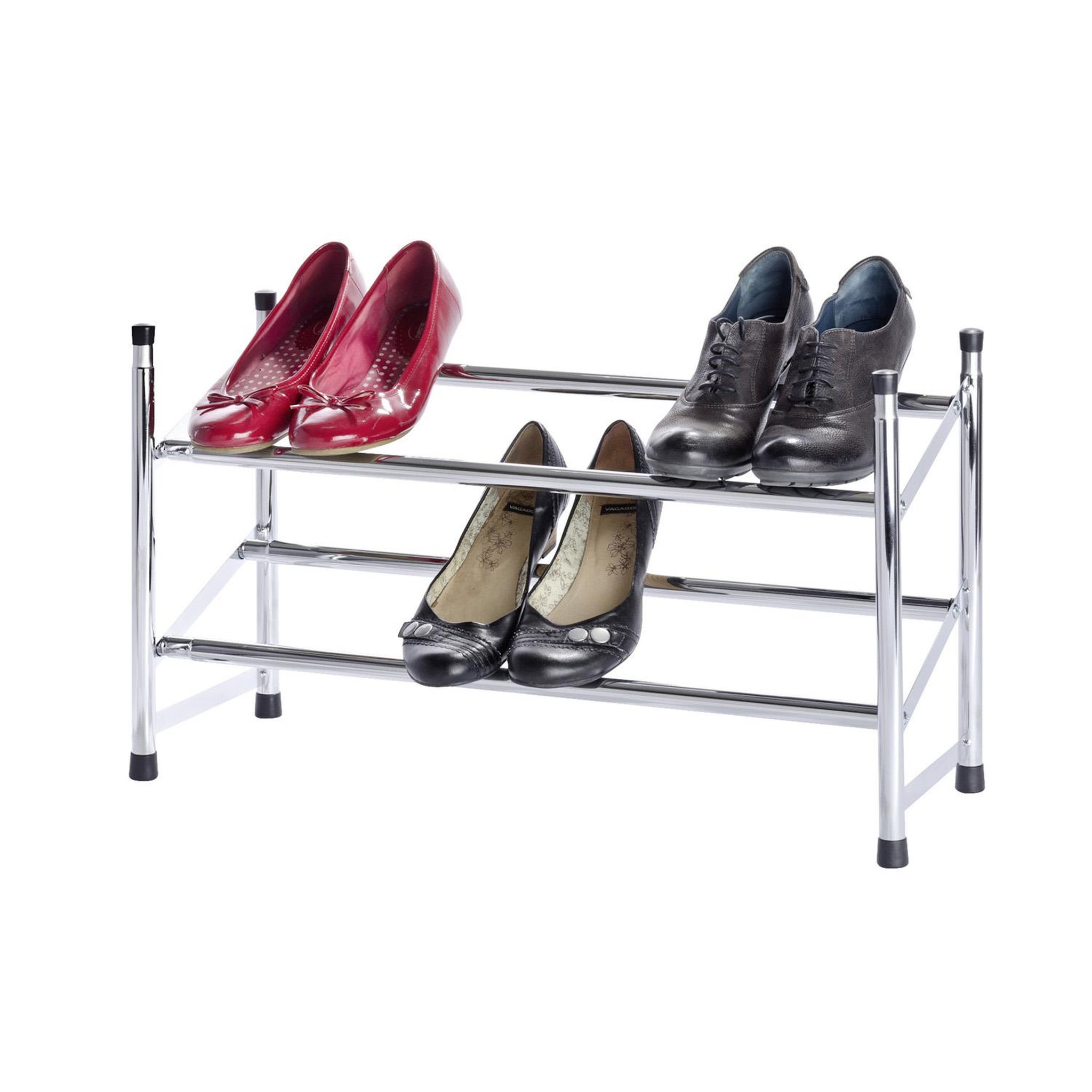 Voir la diapositive 3 : Wenko Etagère à chaussures extensible 2 niveaux en métal - argent