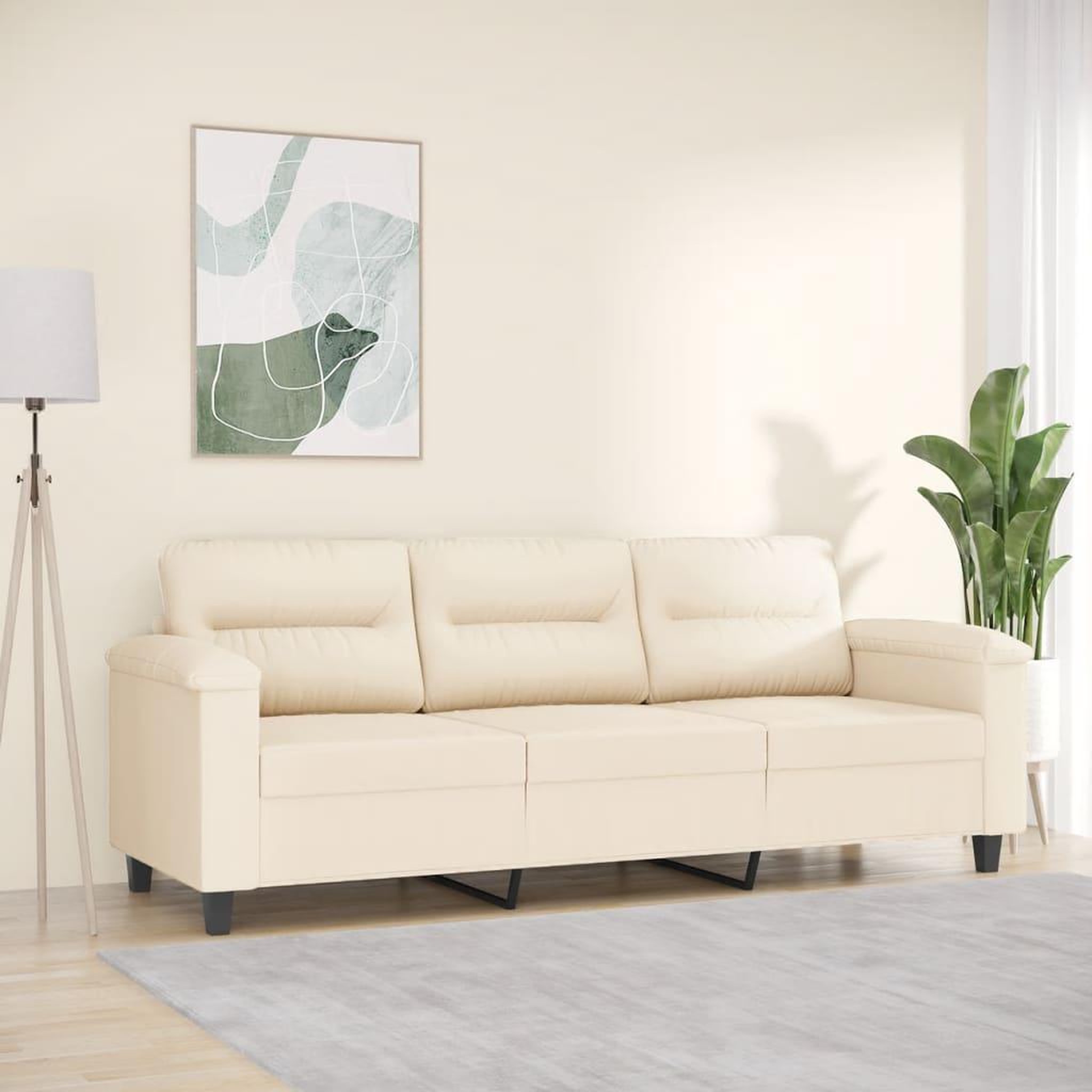 VIDAXL Canape a 3 places Beige 180 cm Tissu microfibre