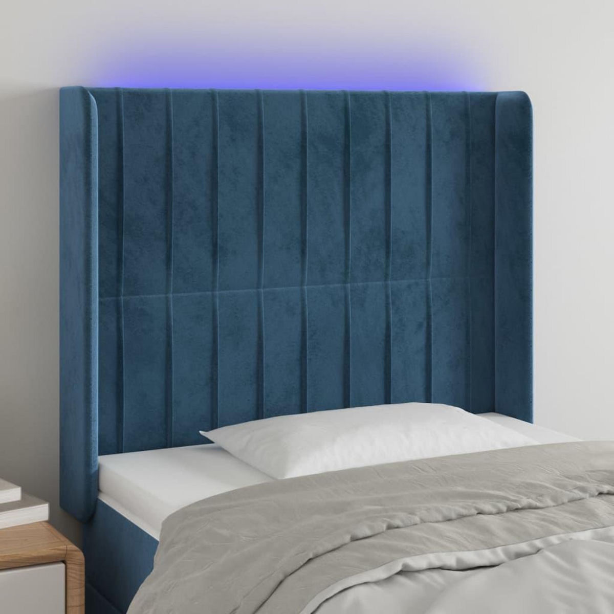 VIDAXL Tete de lit a LED Bleu fonce 103x16x118/128 cm Velours