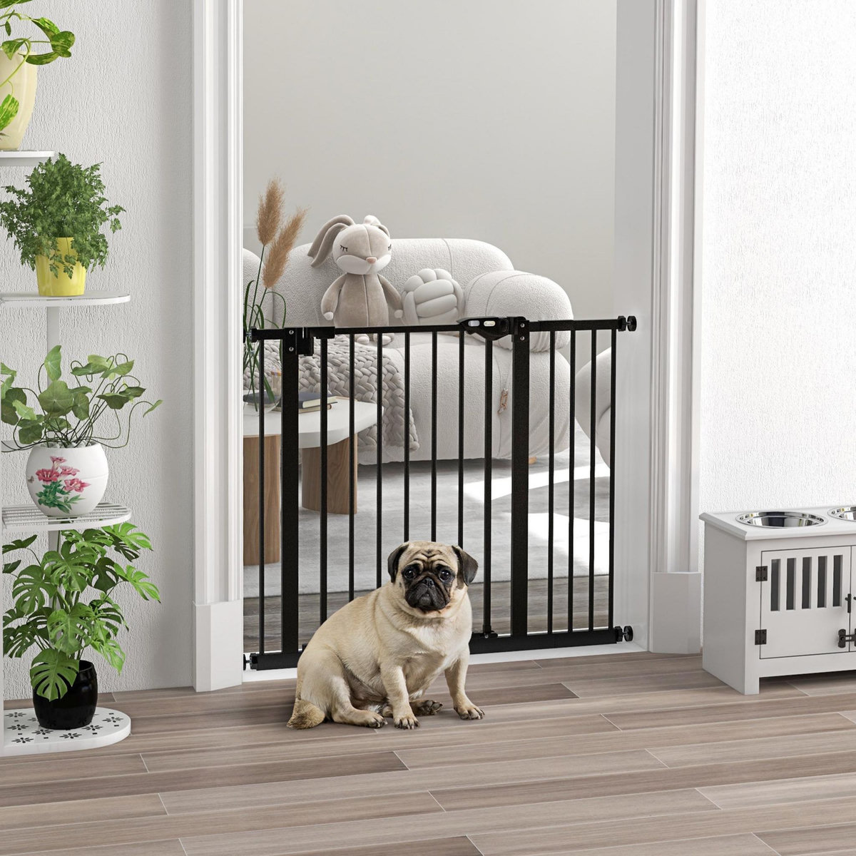 PAWHUT Barrière de sécurité chien - porte double verrouillage - L.94 cm max. - sans perçage - métal noir