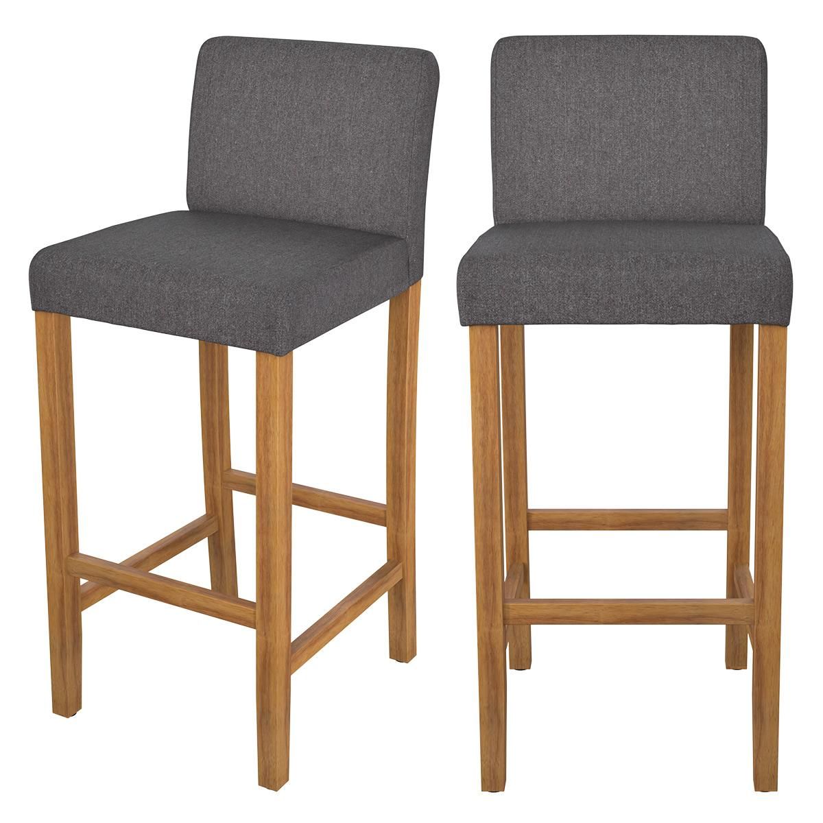 Rendez vous déco Lot de 2 chaises de bar en tissu gris foncé et pieds en bois 75 cm - Havane
