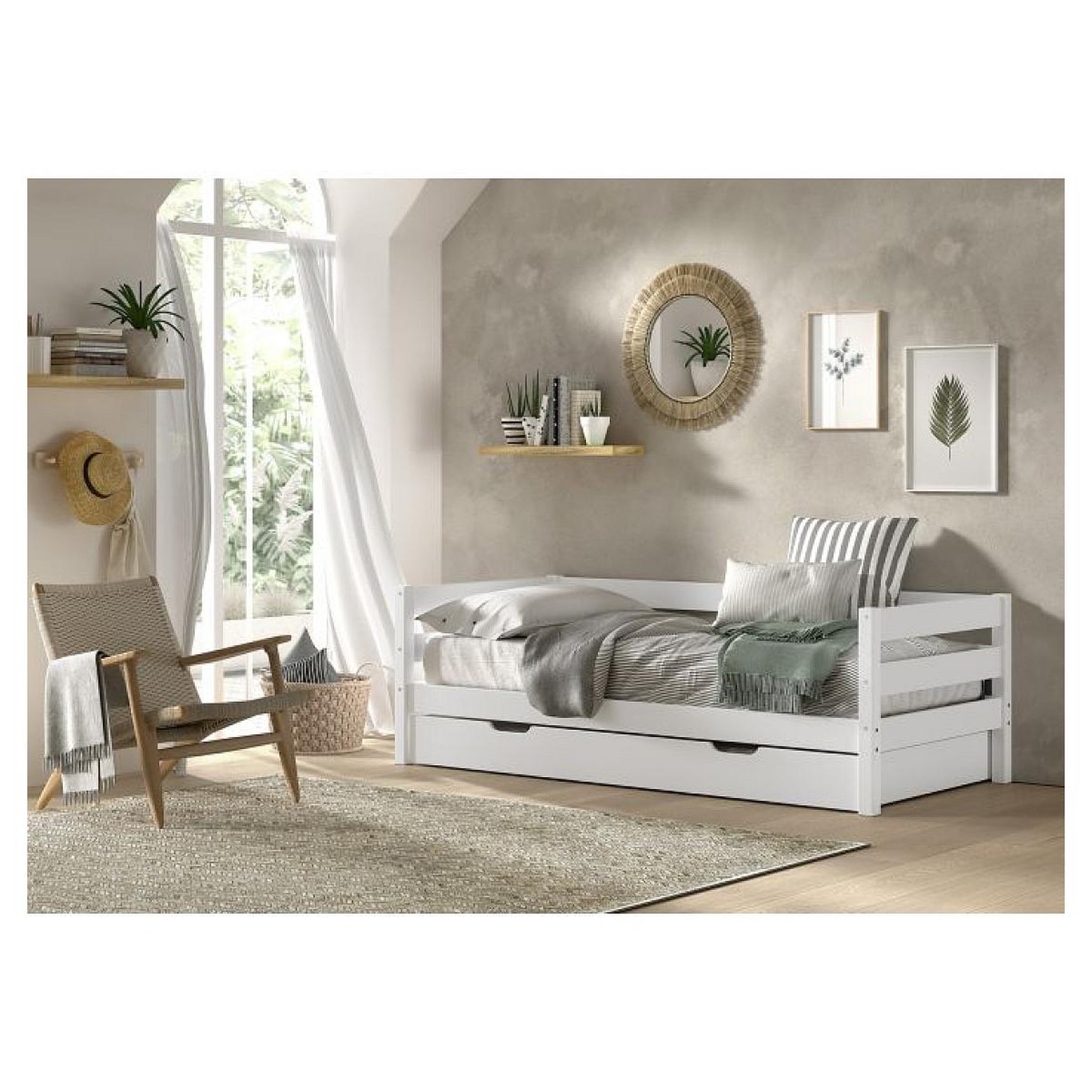 Voir la diapositive 2 : Vipack Lit capitaine margrit 90 x 200 blanc avec tiroir – vipack