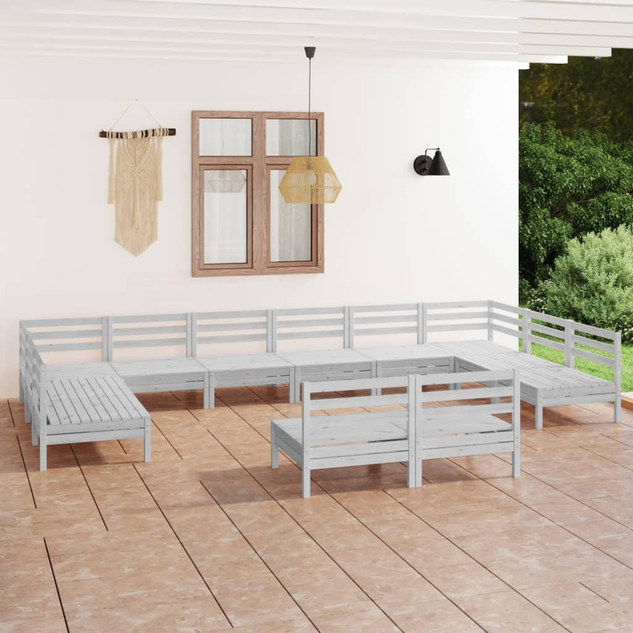 Voir la diapositive 1 : VIDAXL Salon de jardin 12 pcs Blanc Bois de pin massif